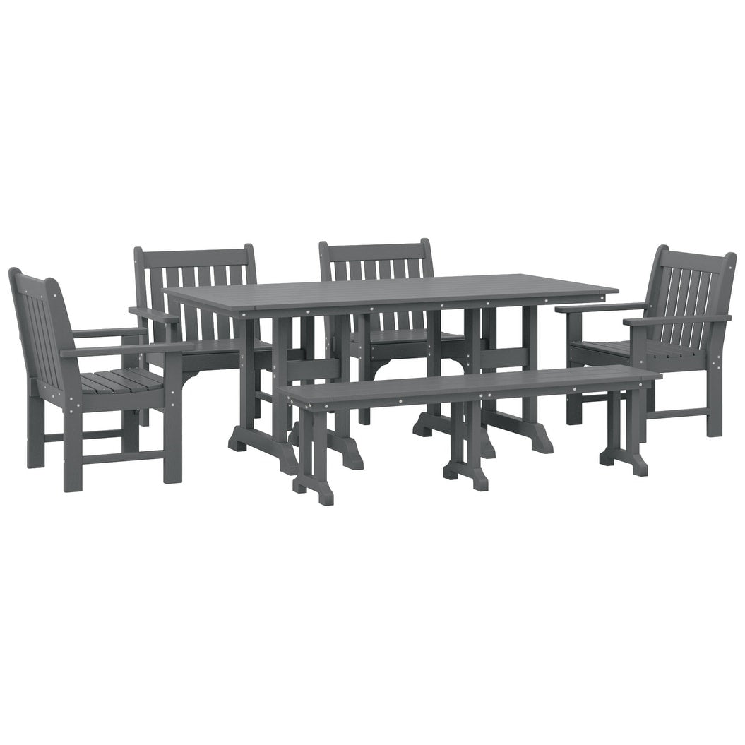 Ensemble de salle à manger et de jardin rectangulaire Polytrends Laguna 6 pièces avec table et banc