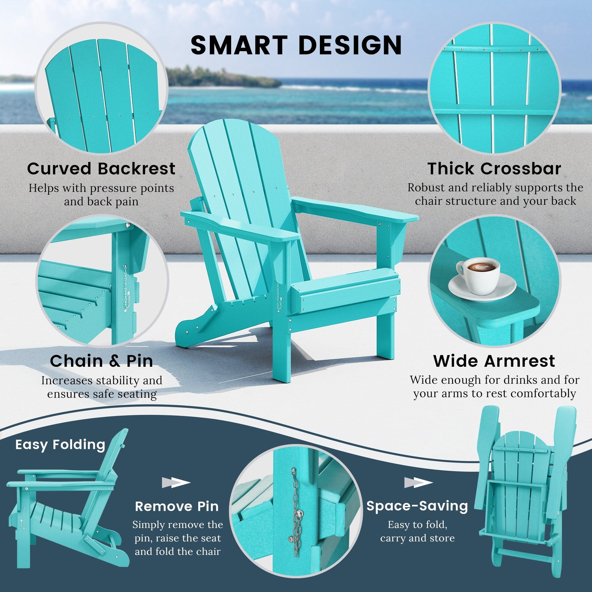 Polytrends Laguna Weather Resistant Outdoor Patio Folding Adirondack Chairs (Set of 2)