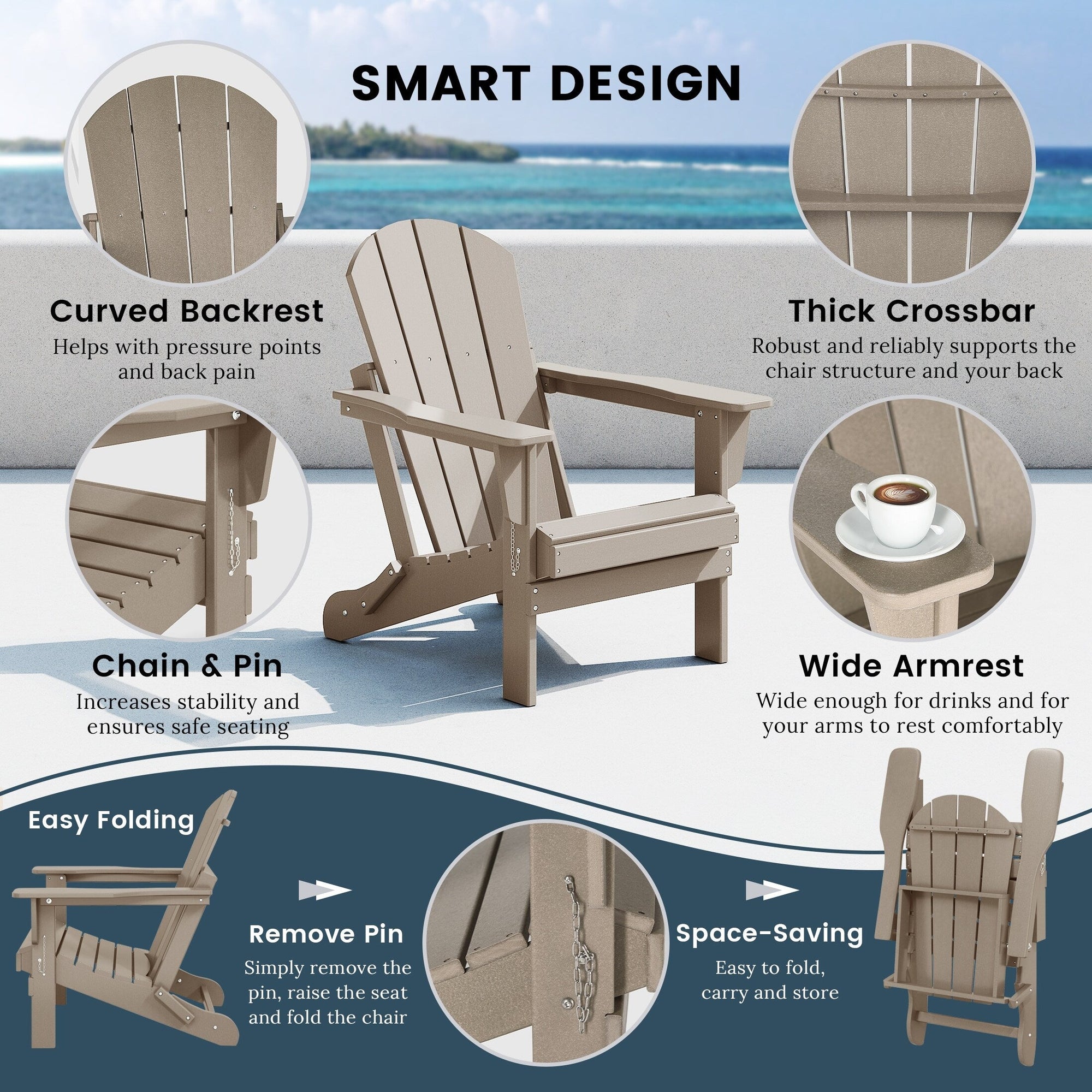 Polytrends Laguna Weather Resistant Outdoor Patio Folding Adirondack Chairs (Set of 2)