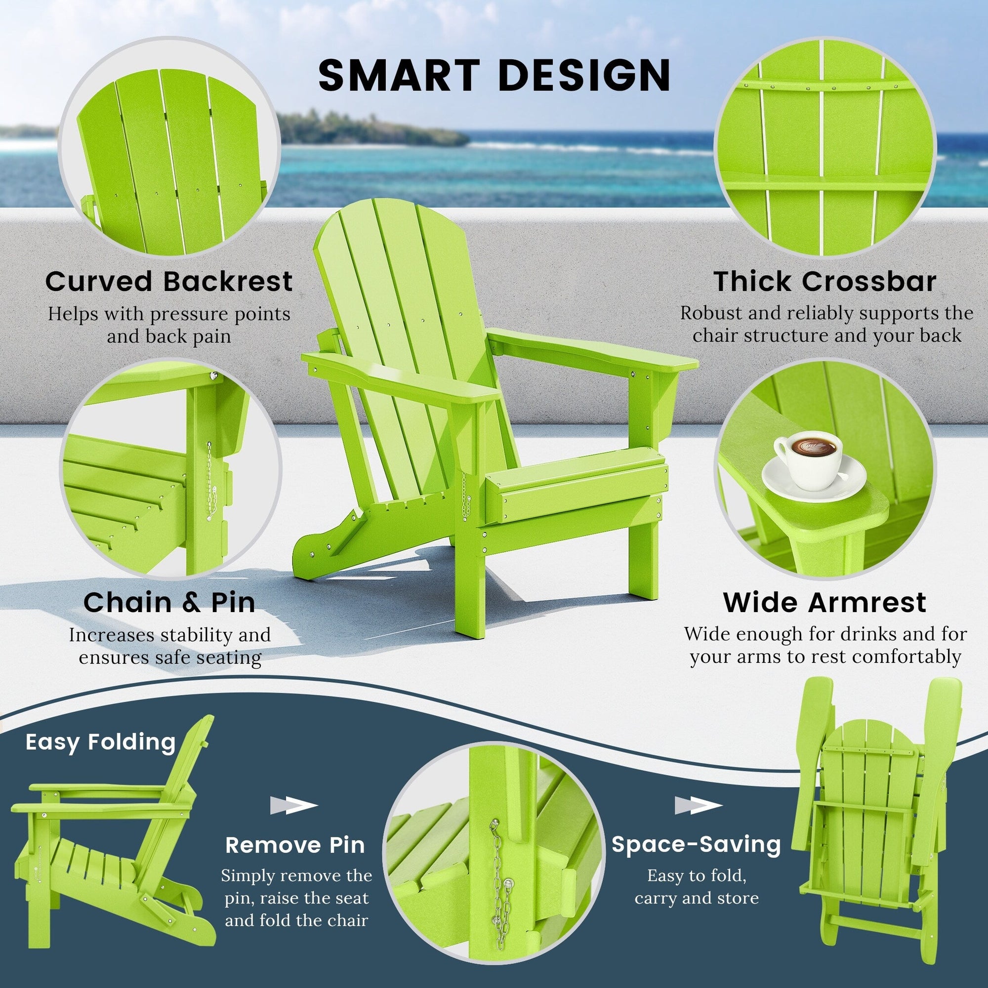 Polytrends Laguna Weather Resistant Outdoor Patio Folding Adirondack Chairs (Set of 2)