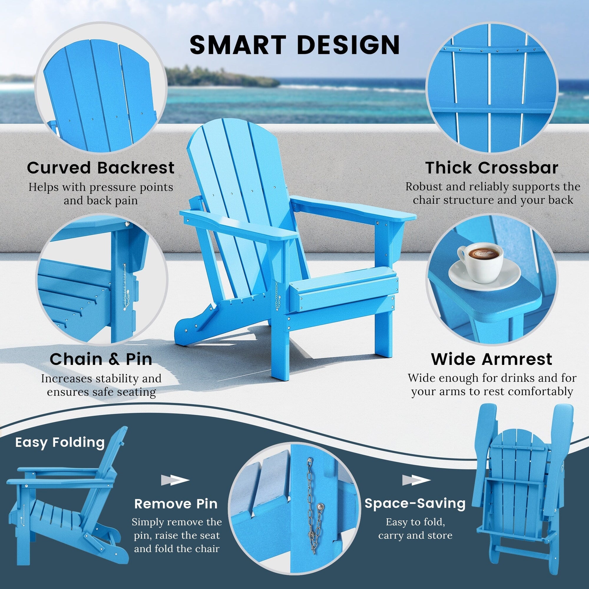 Polytrends Laguna Weather Resistant Outdoor Patio Folding Adirondack Chairs (Set of 2)