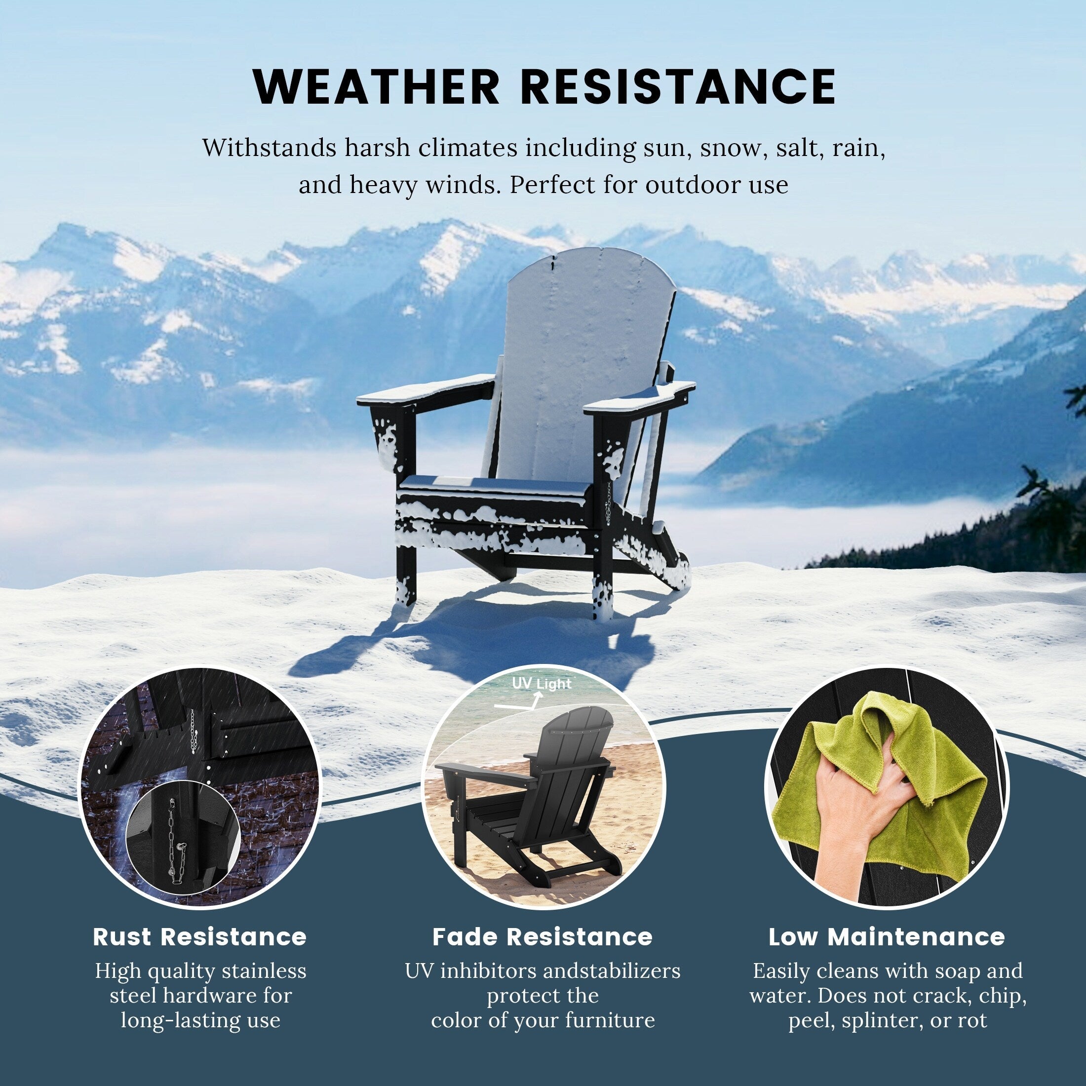 Chaises pliantes Adirondack Polytrends Laguna résistantes aux intempéries (lot de 4)