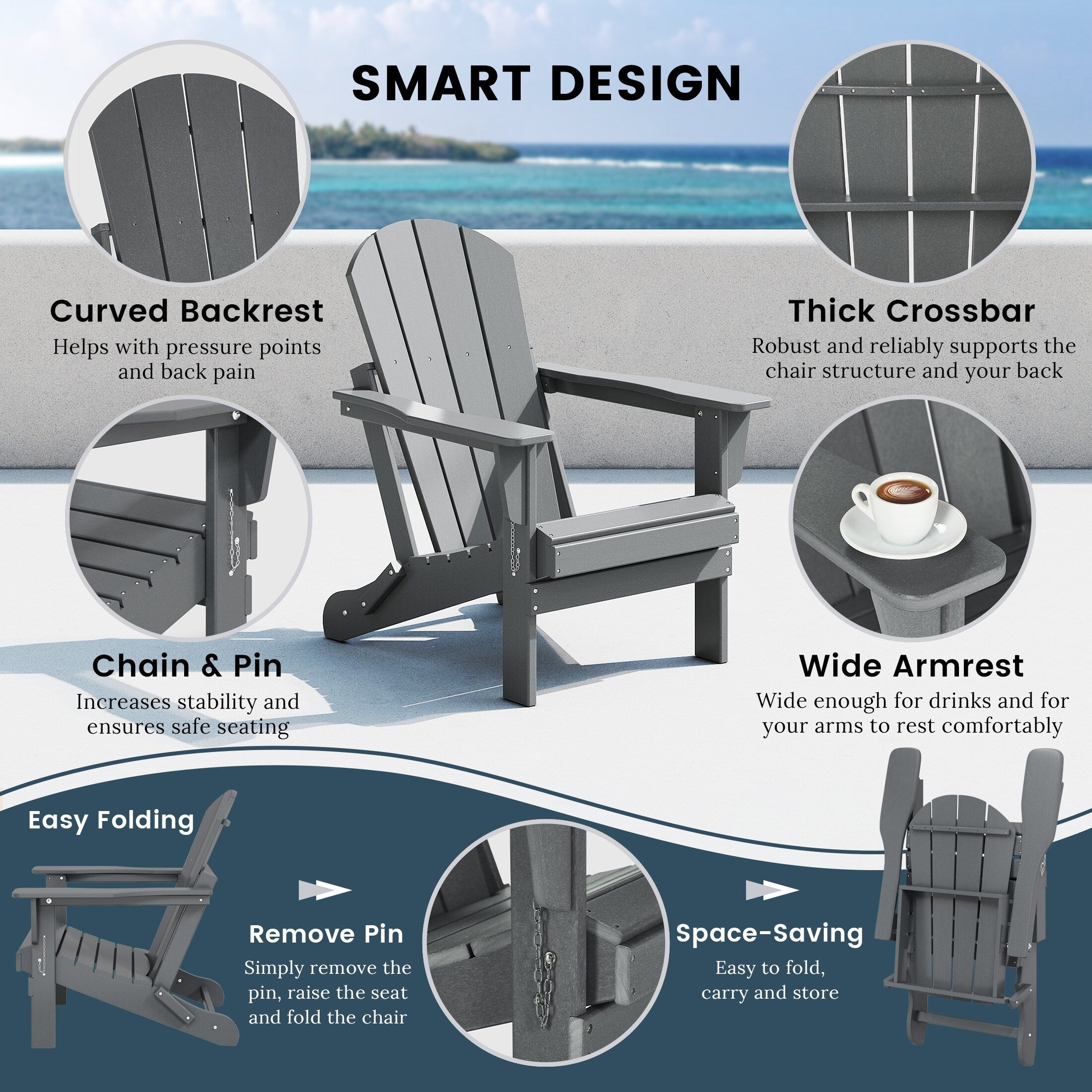 Chaises pliantes Adirondack Polytrends Laguna résistantes aux intempéries (lot de 4)