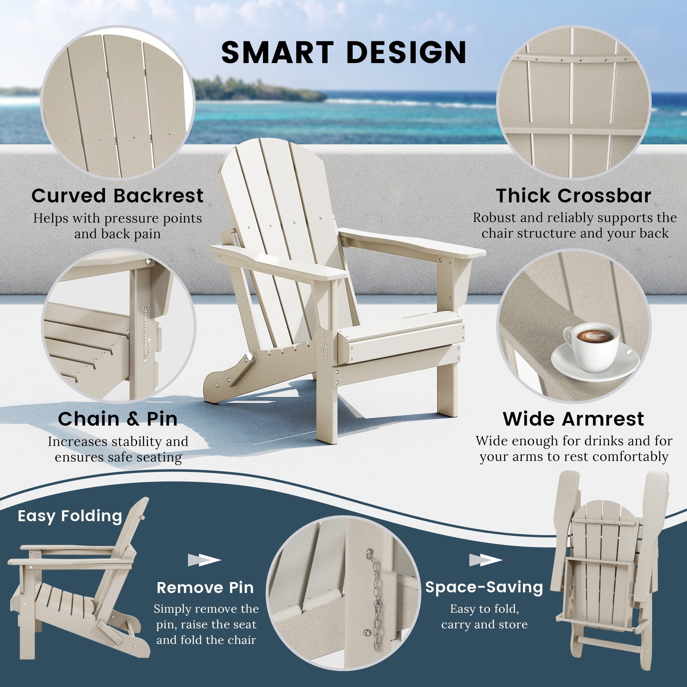 Chaises pliantes Adirondack Polytrends Laguna résistantes aux intempéries (lot de 4)