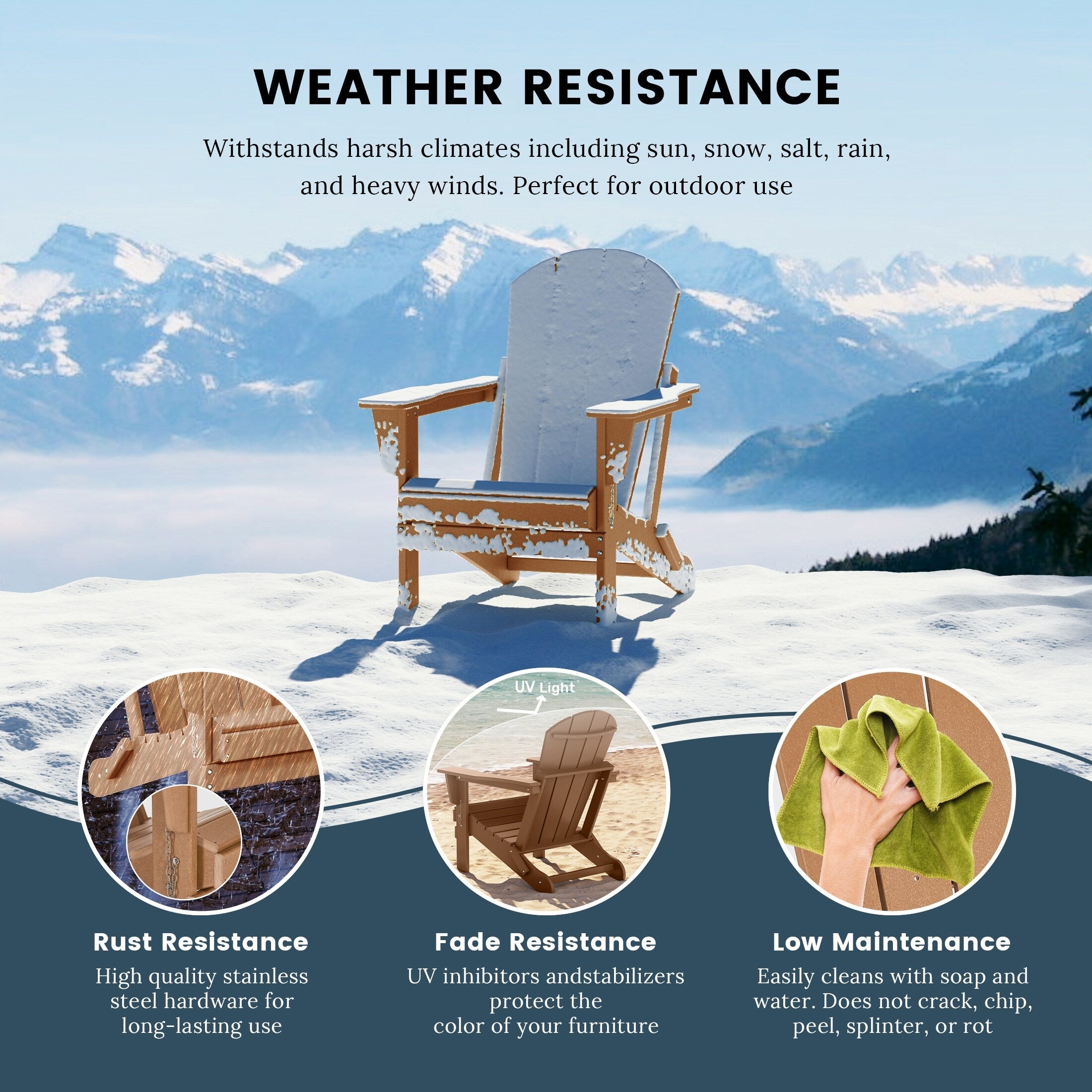 Chaises pliantes Adirondack Polytrends Laguna résistantes aux intempéries (lot de 4)