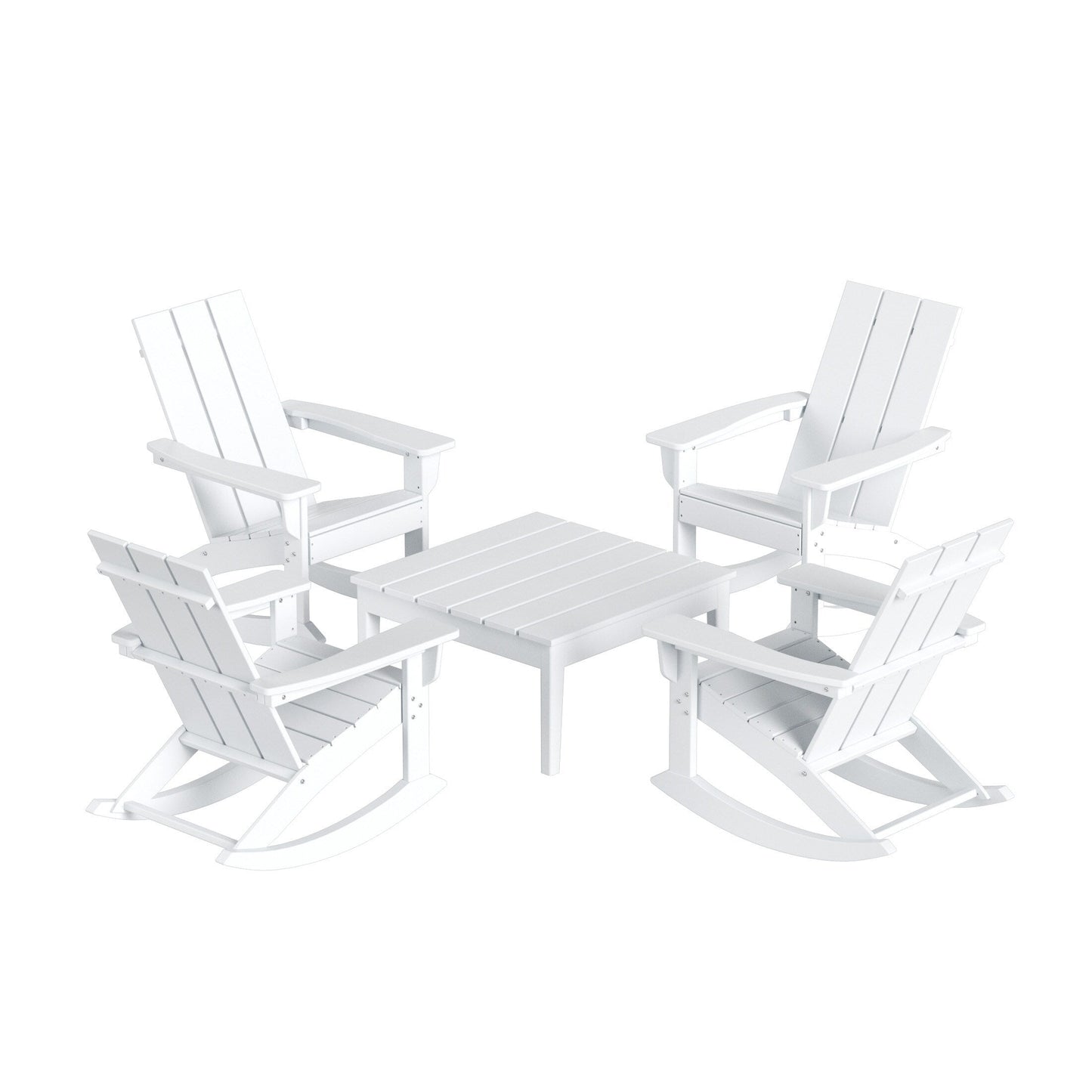 Ensemble de 5 chaises à bascule Polytrends Shoreside, toutes saisons, pour conversation