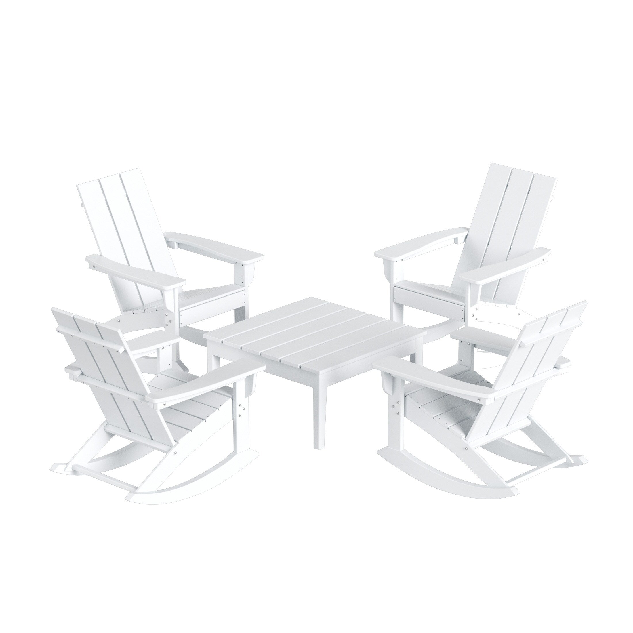 Ensemble de 5 chaises à bascule Polytrends Shoreside, toutes saisons, pour conversation