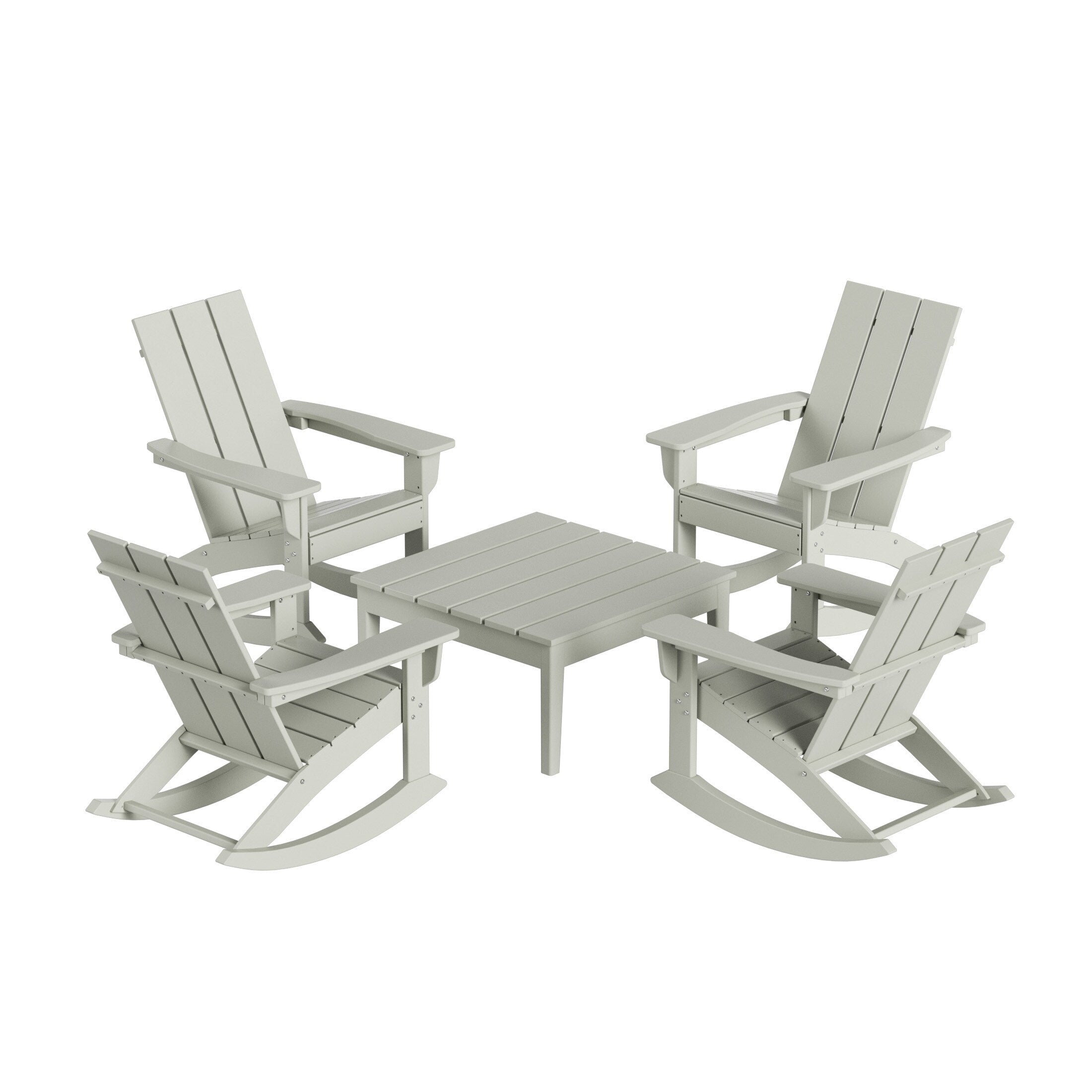 Ensemble de 5 chaises à bascule Polytrends Shoreside, toutes saisons, pour conversation