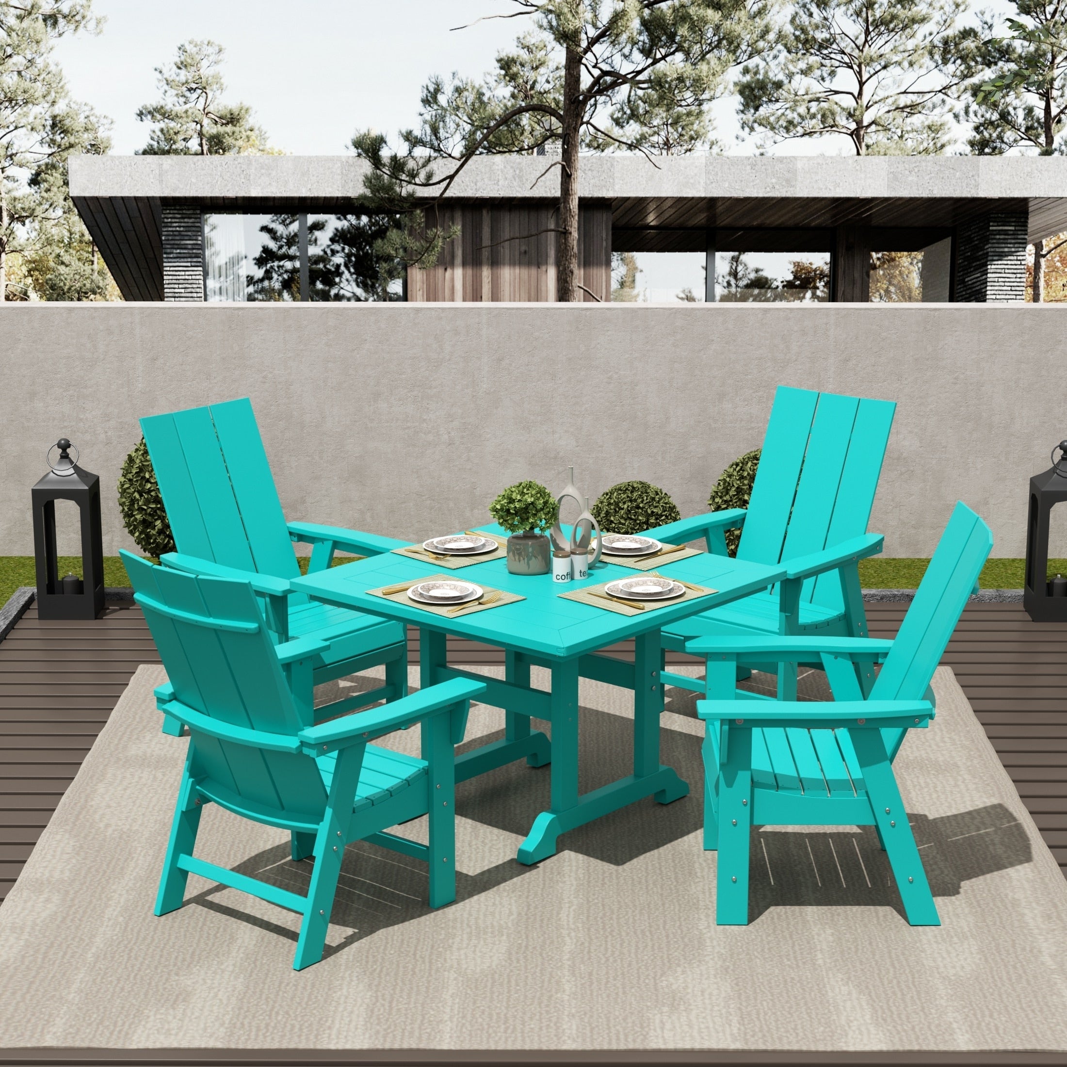 Ensemble de salle à manger d'extérieur Polytrends Shoreside, 5 pièces, carré, en polyester, respectueux de l'environnement, toutes saisons, avec fauteuils
