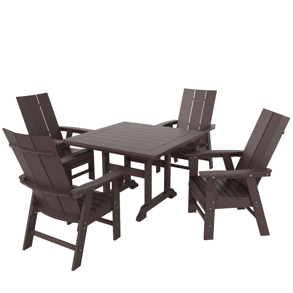 Ensemble de salle à manger d'extérieur Polytrends Shoreside, 5 pièces, carré, en polyester, respectueux de l'environnement, toutes saisons, avec fauteuils