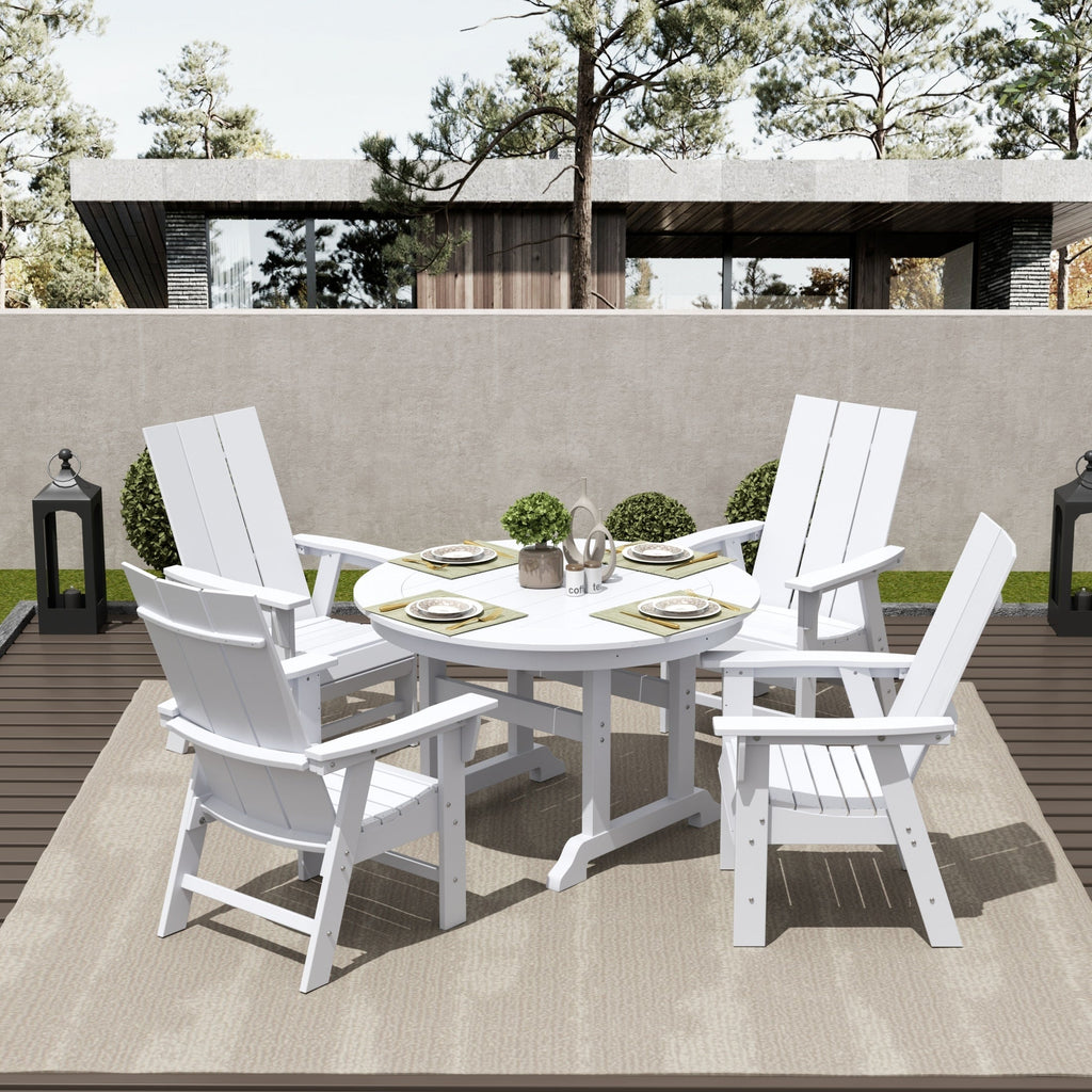 Ensemble de salle à manger d'extérieur Polytrends Shoreside, 5 pièces, carré, en polyester, respectueux de l'environnement, toutes saisons, avec fauteuils
