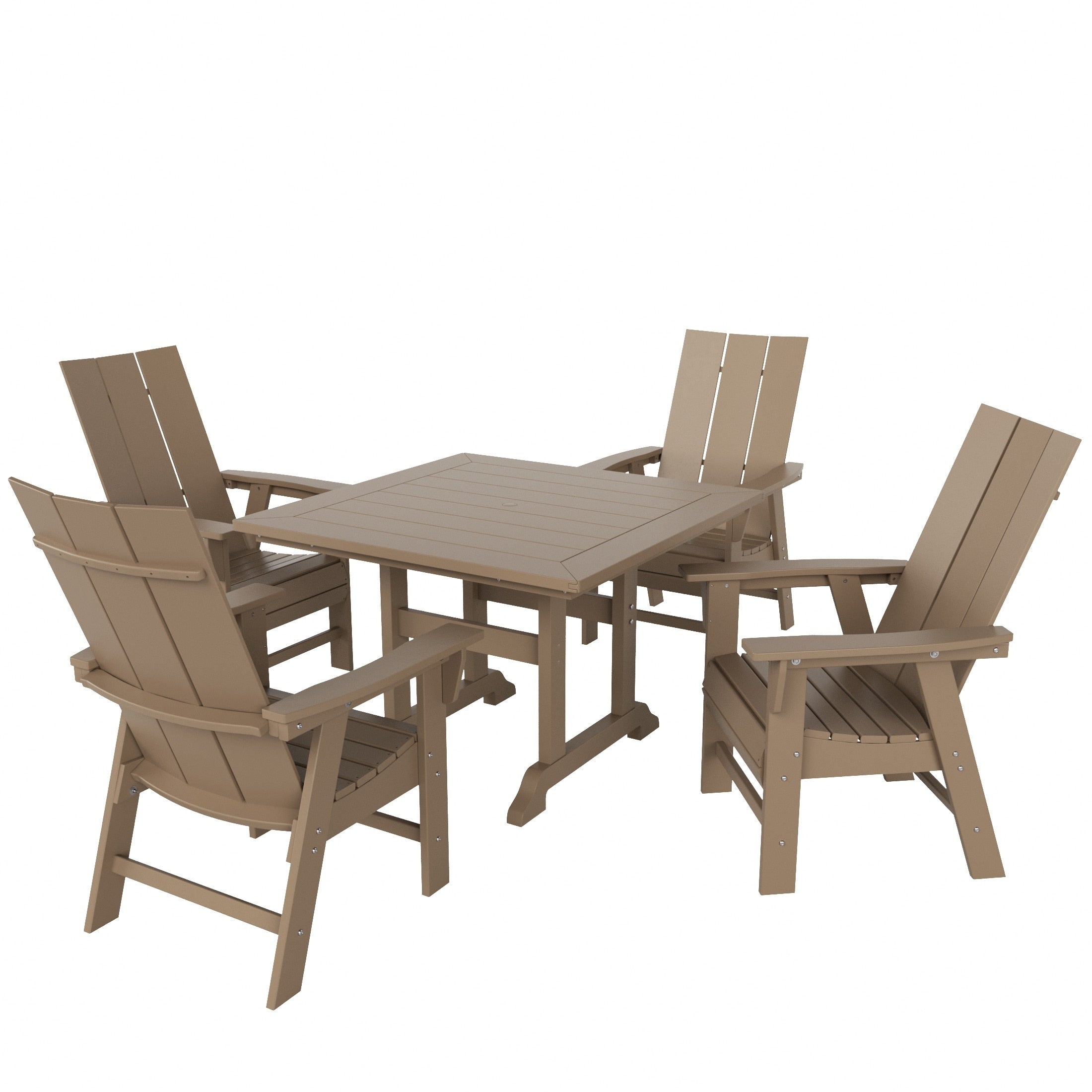 Ensemble de salle à manger d'extérieur Polytrends Shoreside, 5 pièces, carré, en polyester, respectueux de l'environnement, toutes saisons, avec fauteuils