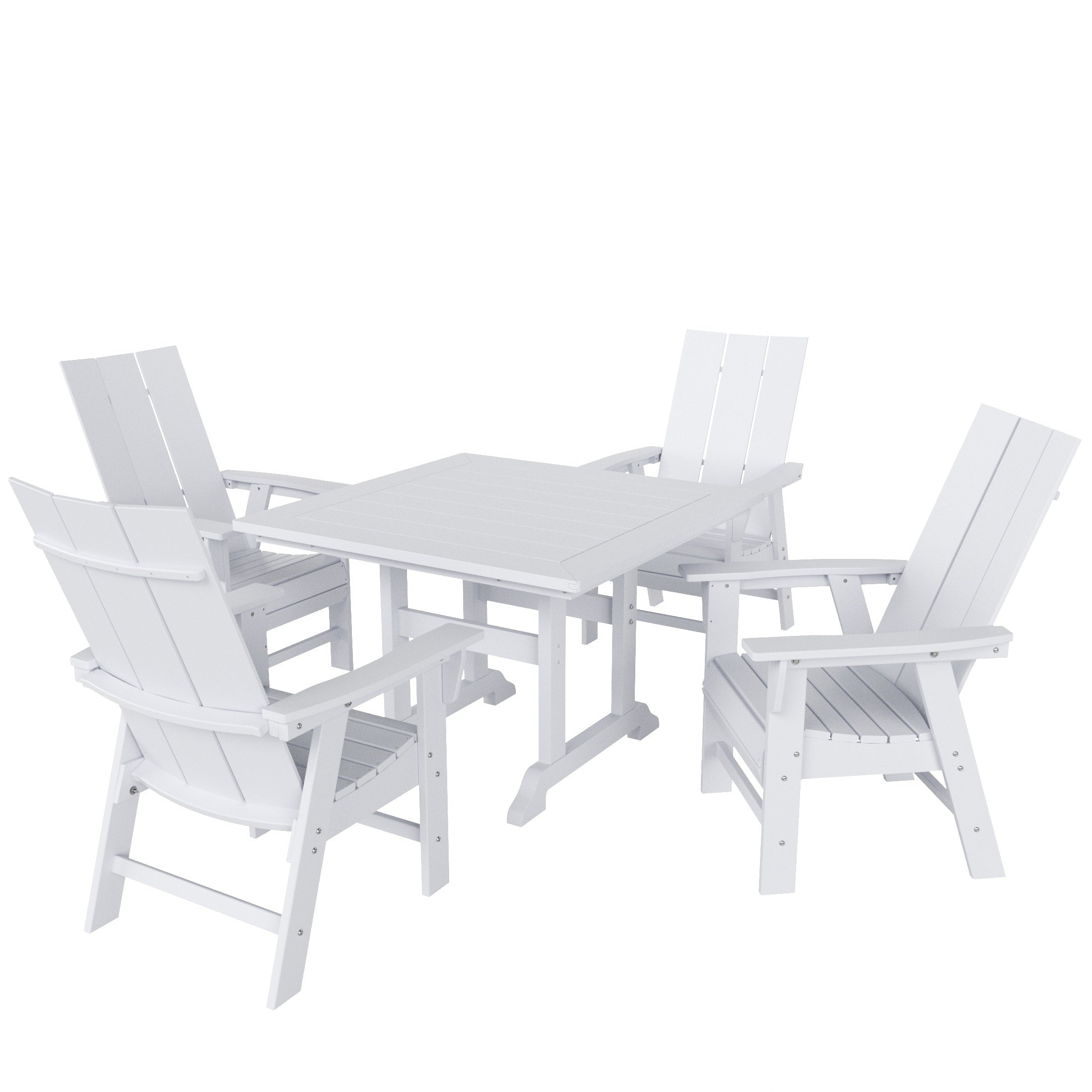 Ensemble de salle à manger d'extérieur Polytrends Shoreside, 5 pièces, carré, en polyester, respectueux de l'environnement, toutes saisons, avec fauteuils