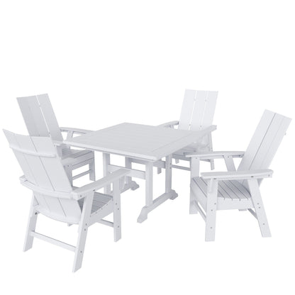 Ensemble de salle à manger d'extérieur Polytrends Shoreside, 5 pièces, carré, en polyester, respectueux de l'environnement, toutes saisons, avec fauteuils