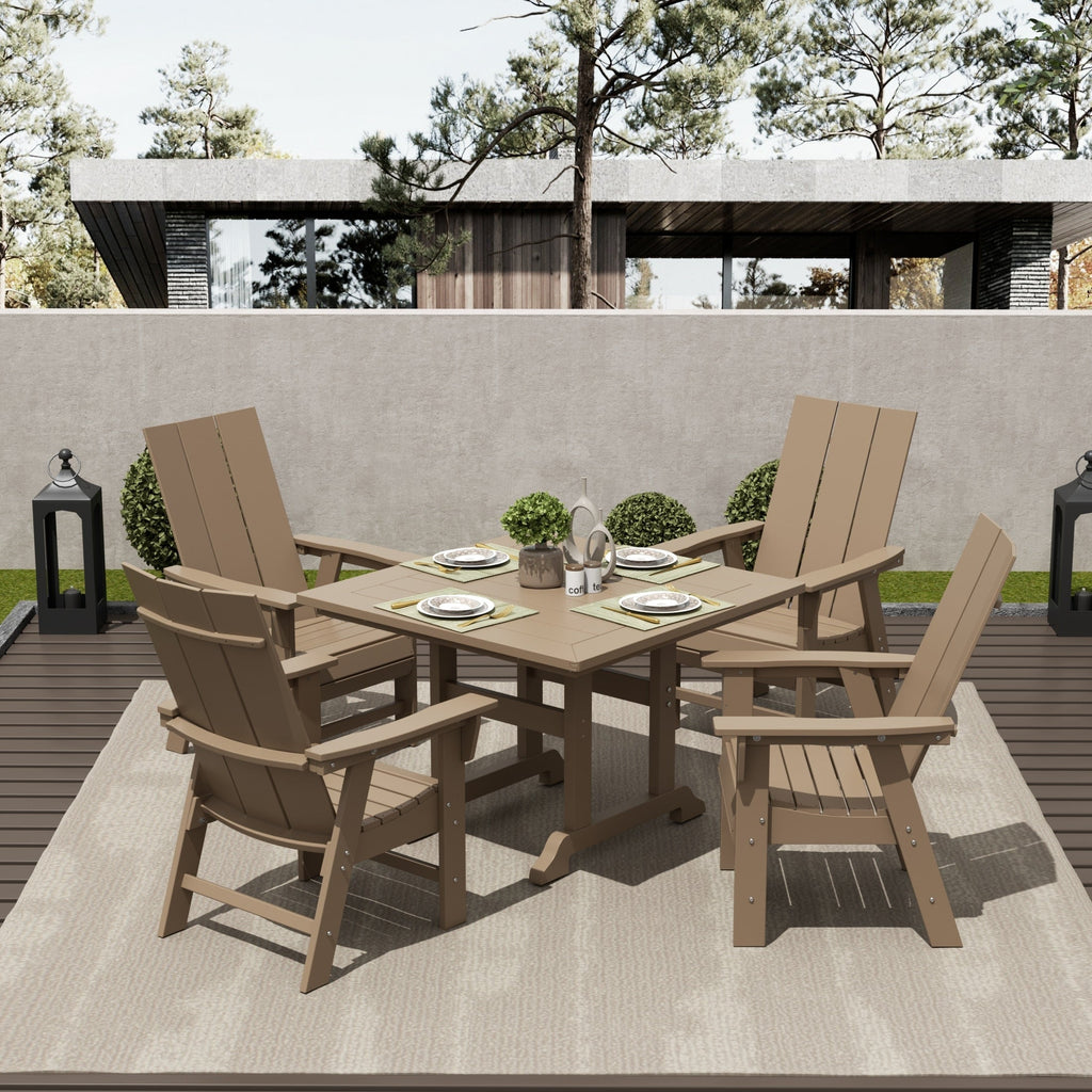 Ensemble de salle à manger d'extérieur Polytrends Shoreside, 5 pièces, carré, en polyester, respectueux de l'environnement, toutes saisons, avec fauteuils