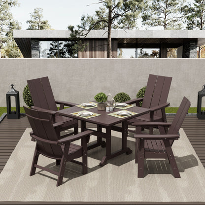 Ensemble de salle à manger d'extérieur Polytrends Shoreside, 5 pièces, carré, en polyester, respectueux de l'environnement, toutes saisons, avec fauteuils