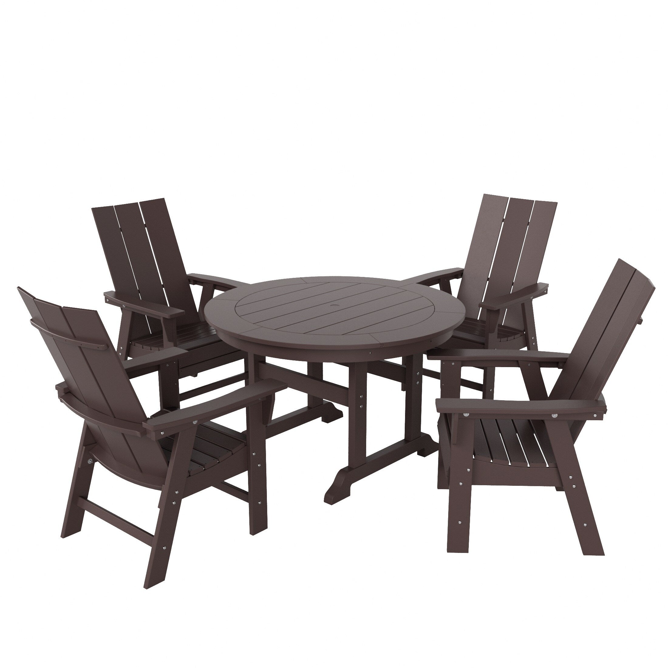 Ensemble de salle à manger d'extérieur Polytrends Shoreside, 5 pièces, carré, en polyester, respectueux de l'environnement, toutes saisons, avec fauteuils