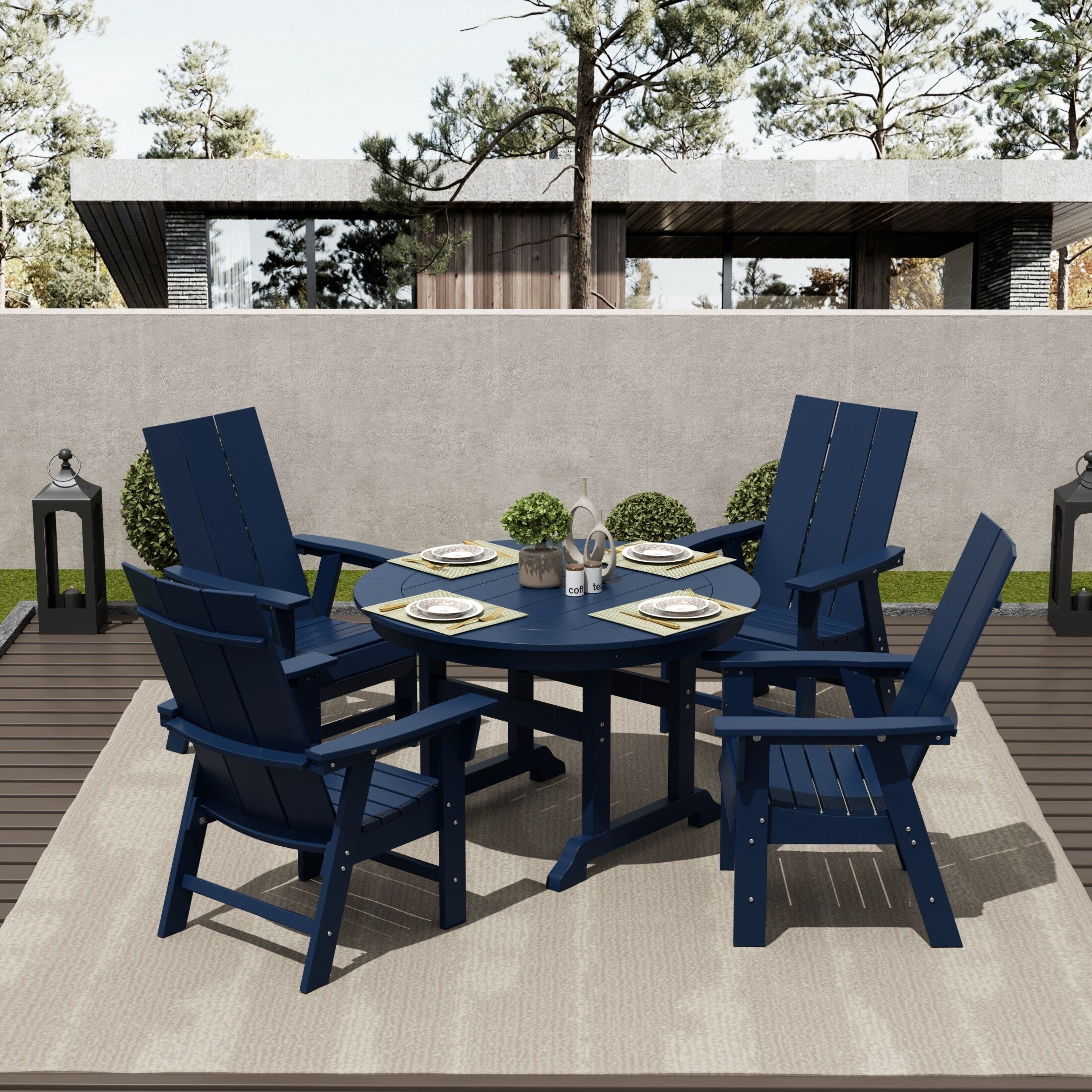 Ensemble de salle à manger d'extérieur Polytrends Shoreside, 5 pièces, carré, en polyester, respectueux de l'environnement, toutes saisons, avec fauteuils
