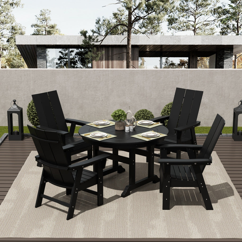 Ensemble de salle à manger d'extérieur Polytrends Shoreside, 5 pièces, carré, en polyester, respectueux de l'environnement, toutes saisons, avec fauteuils