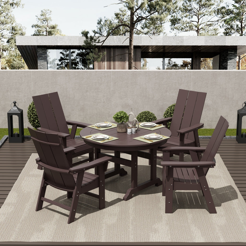 Ensemble de salle à manger d'extérieur Polytrends Shoreside, 5 pièces, carré, en polyester, respectueux de l'environnement, toutes saisons, avec fauteuils