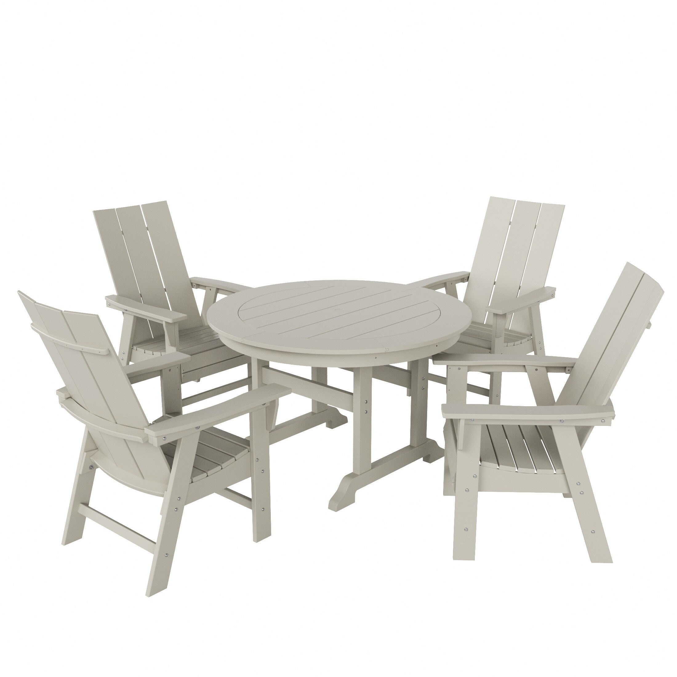 Ensemble de salle à manger d'extérieur Polytrends Shoreside, 5 pièces, carré, en polyester, respectueux de l'environnement, toutes saisons, avec fauteuils