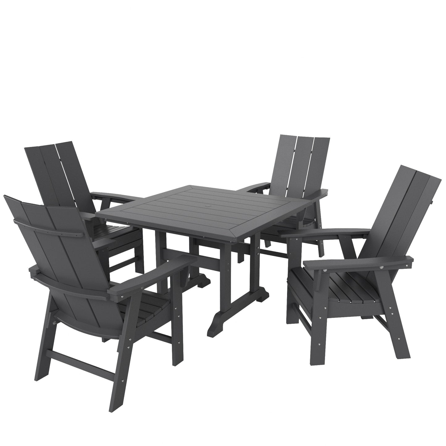 Ensemble de salle à manger d'extérieur Polytrends Shoreside, 5 pièces, carré, en polyester, respectueux de l'environnement, toutes saisons, avec fauteuils