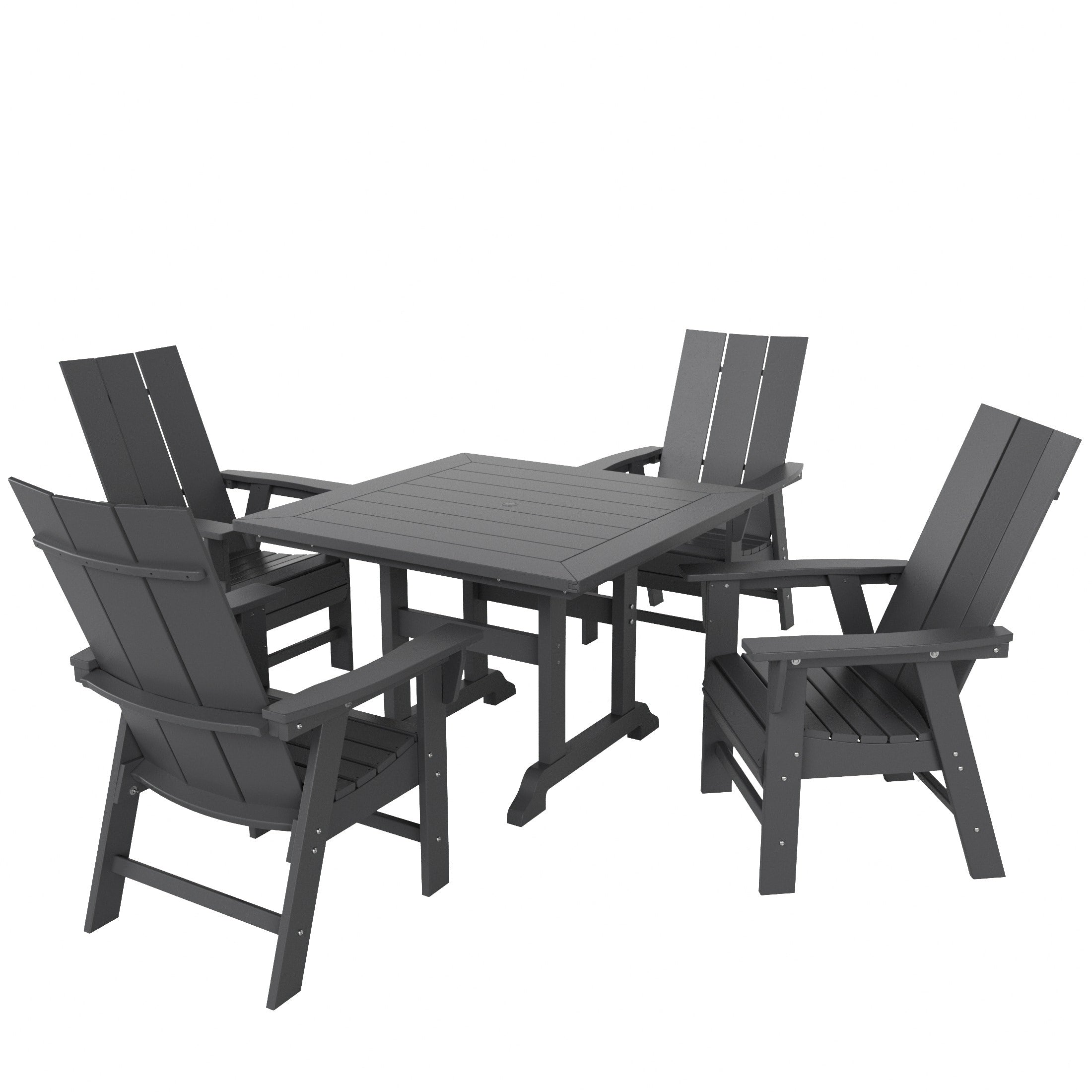 Ensemble de salle à manger d'extérieur Polytrends Shoreside, 5 pièces, carré, en polyester, respectueux de l'environnement, toutes saisons, avec fauteuils