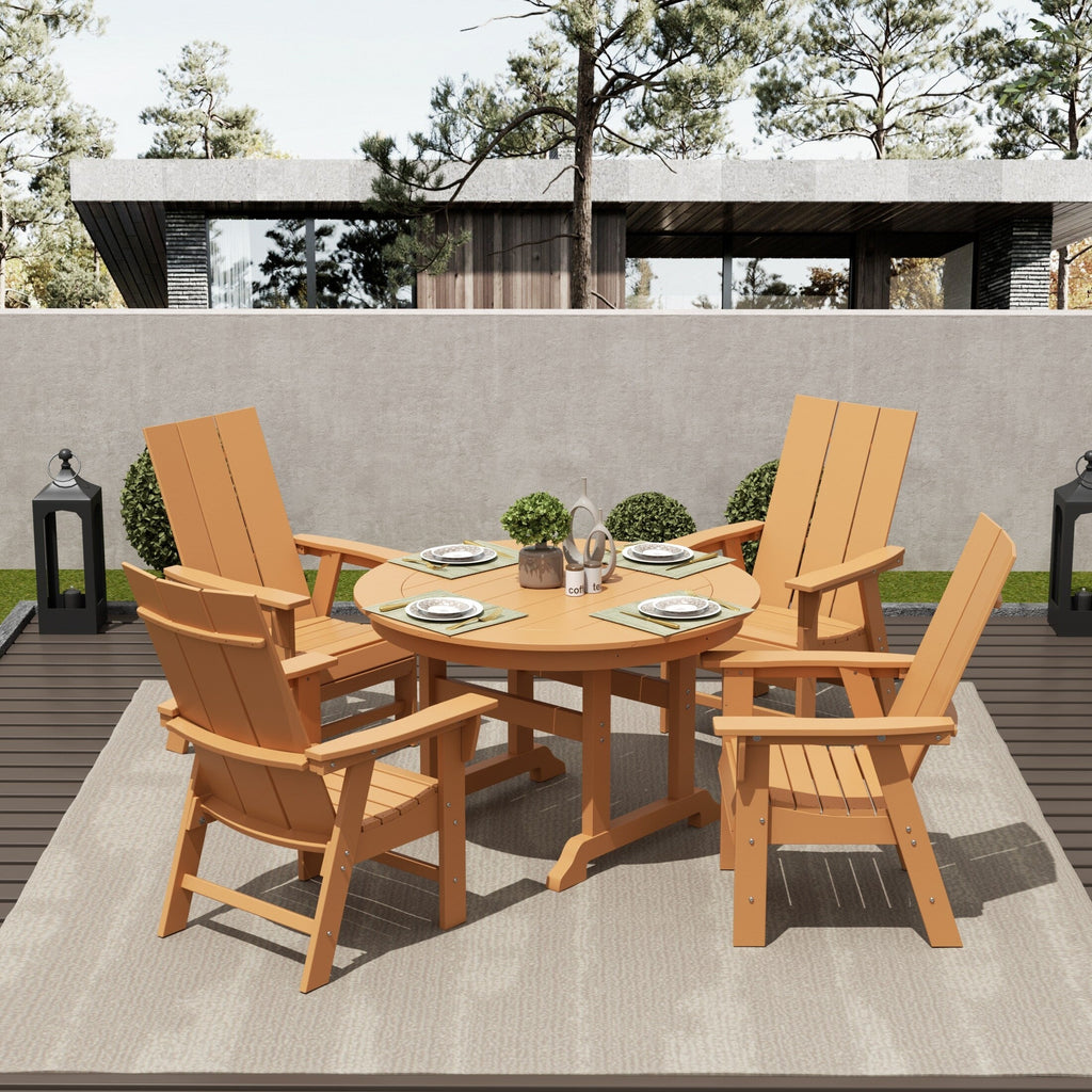 Ensemble de salle à manger d'extérieur Polytrends Shoreside, 5 pièces, carré, en polyester, respectueux de l'environnement, toutes saisons, avec fauteuils