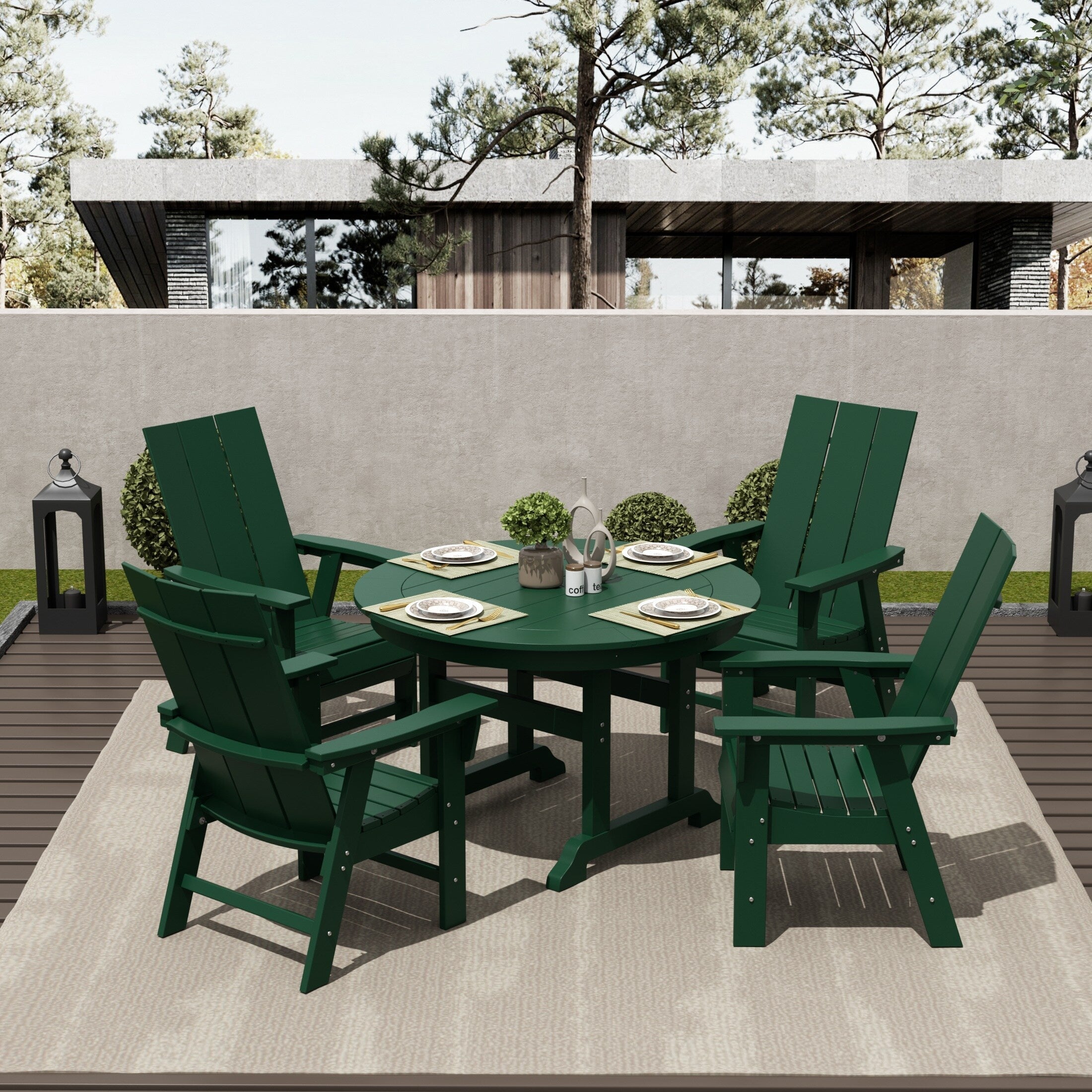 Ensemble de salle à manger d'extérieur Polytrends Shoreside, 5 pièces, carré, en polyester, respectueux de l'environnement, toutes saisons, avec fauteuils