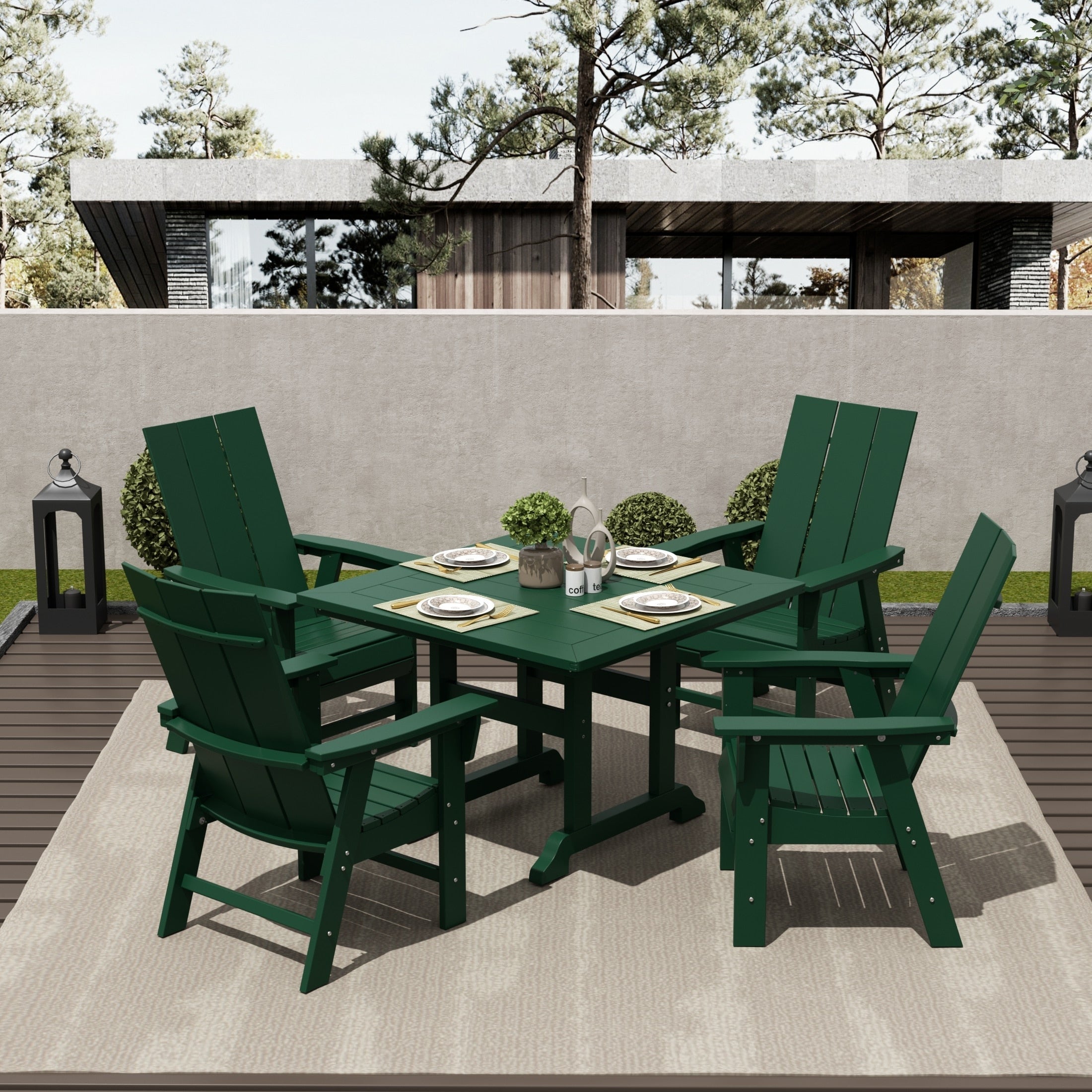 Ensemble de salle à manger d'extérieur Polytrends Shoreside, 5 pièces, carré, en polyester, respectueux de l'environnement, toutes saisons, avec fauteuils