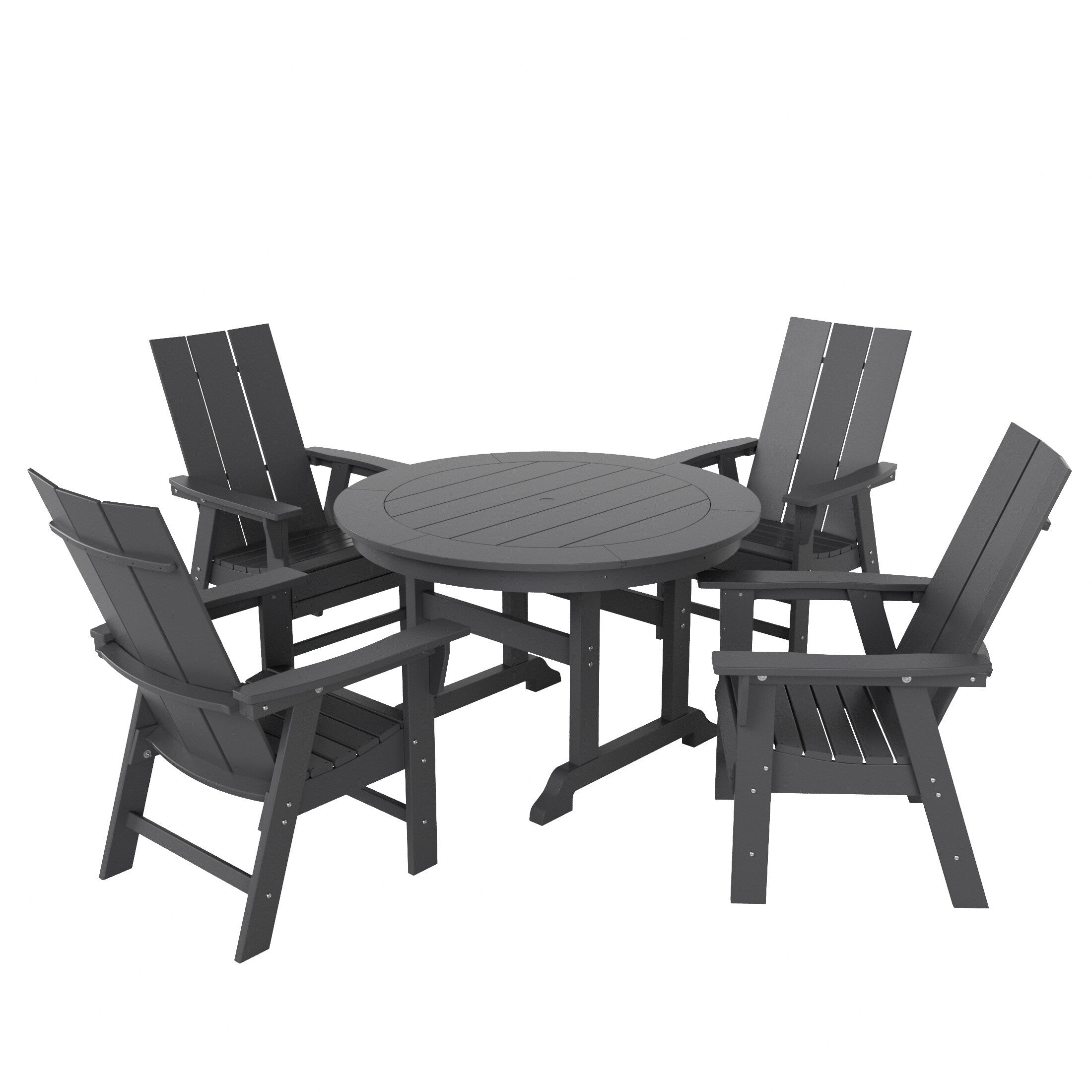Ensemble de salle à manger d'extérieur Polytrends Shoreside, 5 pièces, carré, en polyester, respectueux de l'environnement, toutes saisons, avec fauteuils