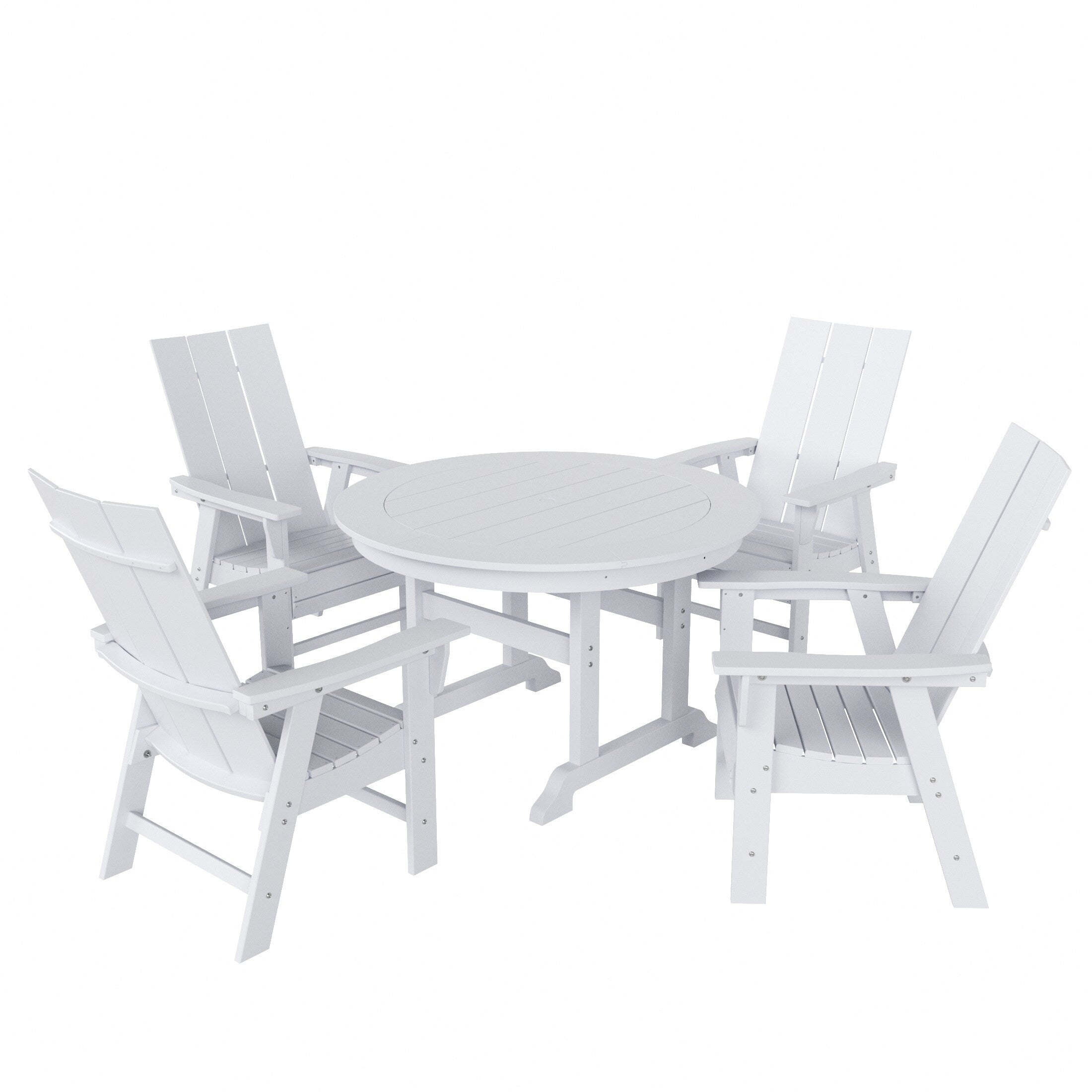 Ensemble de salle à manger d'extérieur Polytrends Shoreside, 5 pièces, carré, en polyester, respectueux de l'environnement, toutes saisons, avec fauteuils