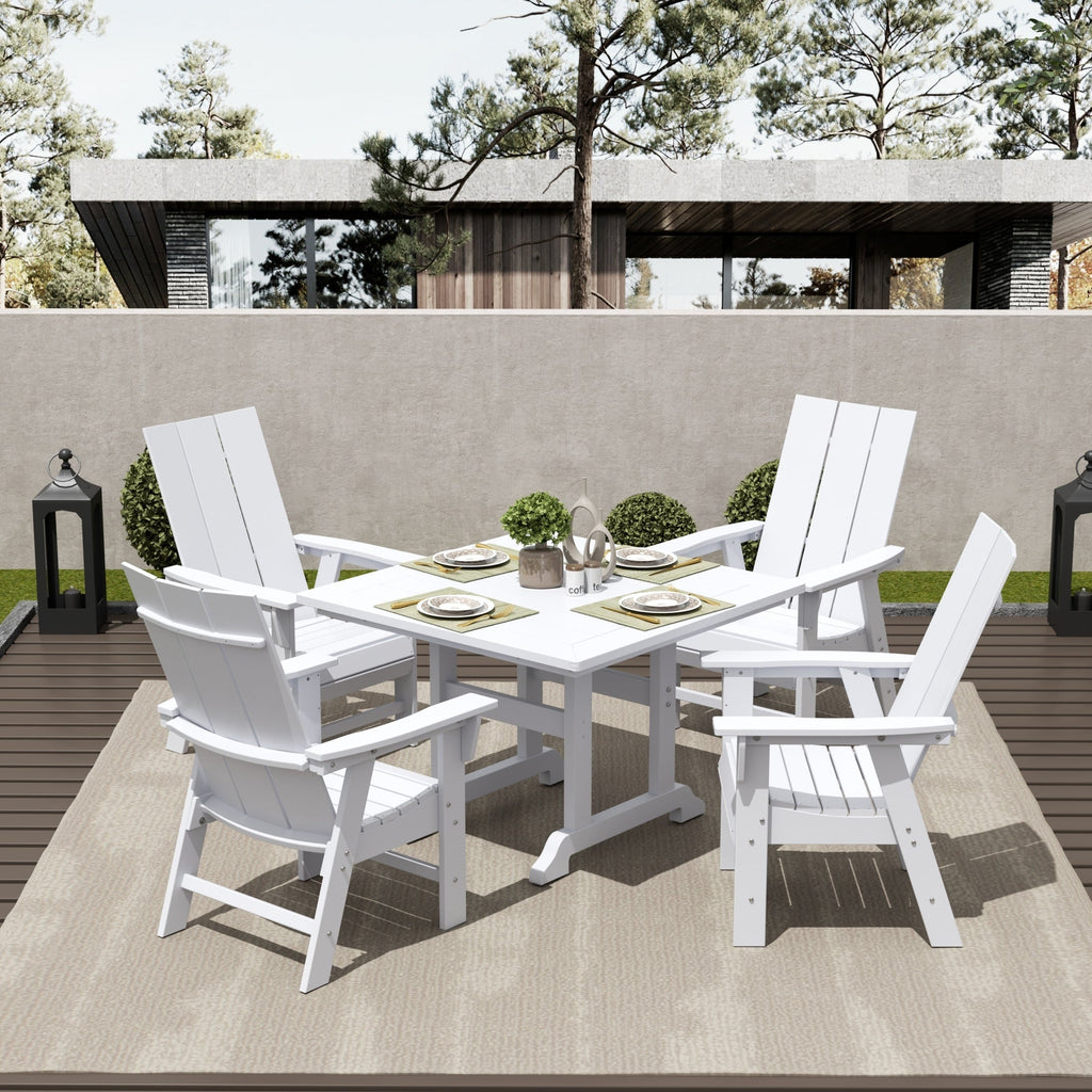 Ensemble de salle à manger d'extérieur Polytrends Shoreside, 5 pièces, carré, en polyester, respectueux de l'environnement, toutes saisons, avec fauteuils