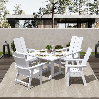 Ensemble de salle à manger d'extérieur Polytrends Shoreside, 5 pièces, carré, en polyester, respectueux de l'environnement, toutes saisons, avec fauteuils