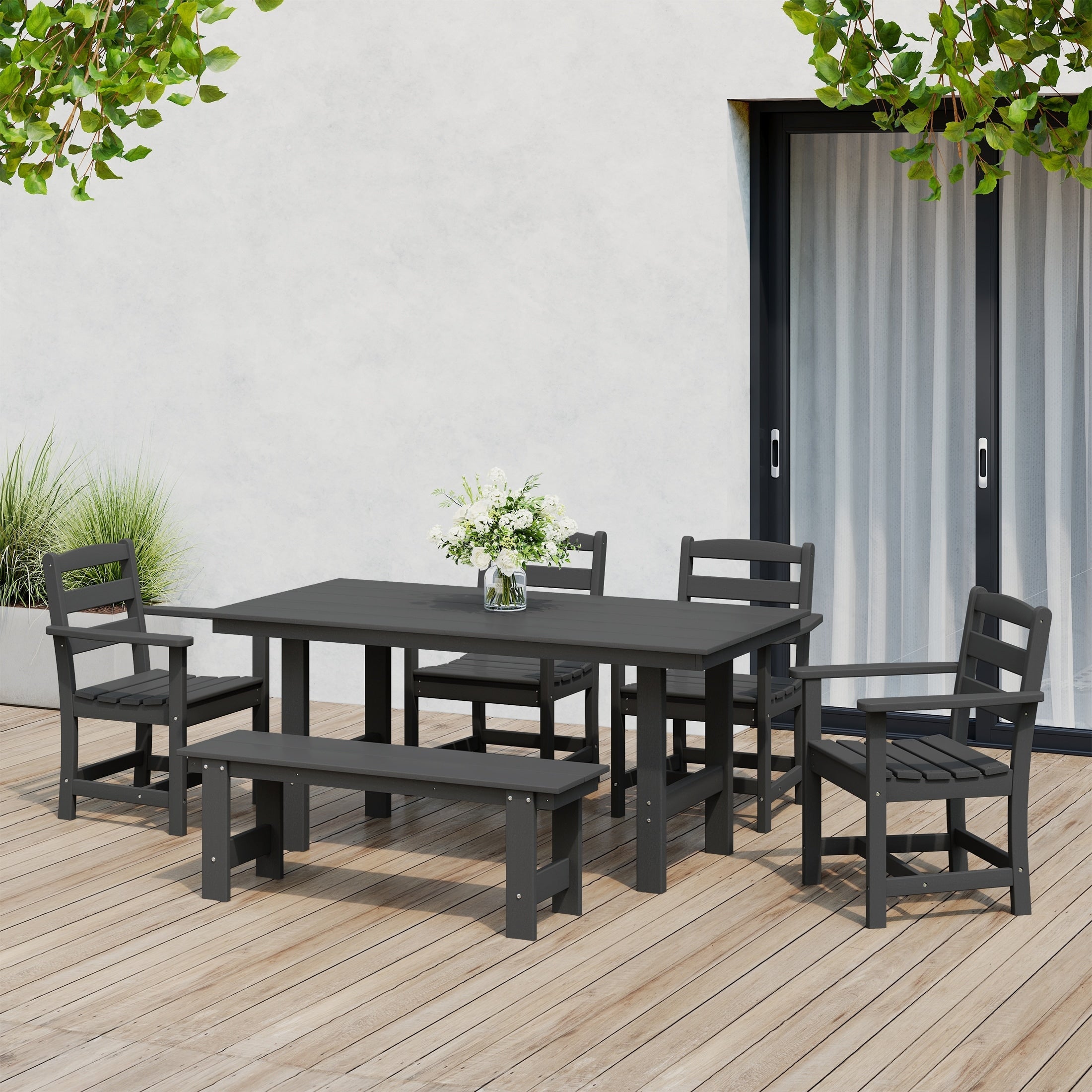 Ensemble de salle à manger Polytrends Shoreside 6 pièces avec fauteuils et banc