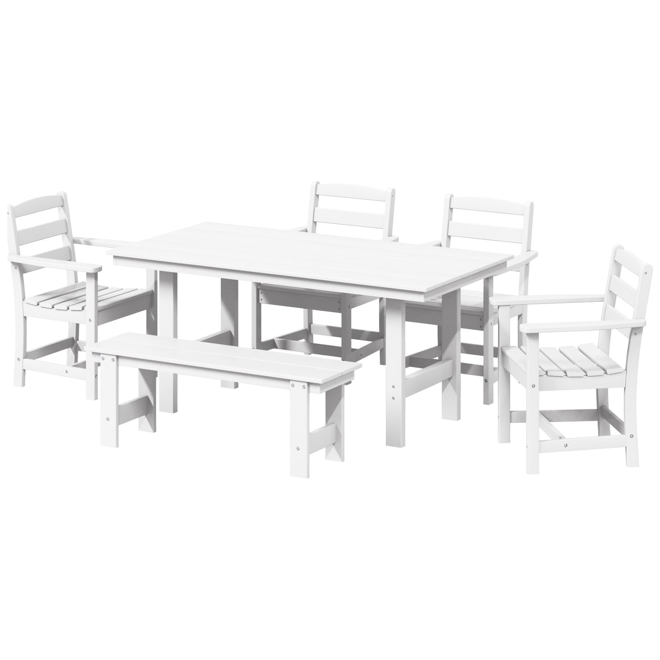 Ensemble de salle à manger Polytrends Shoreside 6 pièces avec fauteuils et banc