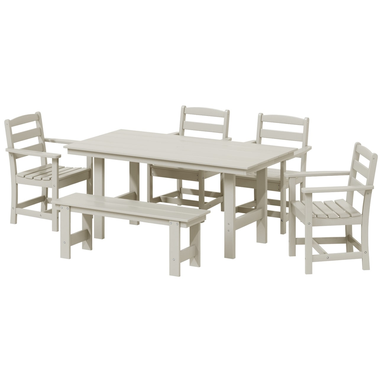 Ensemble de salle à manger Polytrends Shoreside 6 pièces avec fauteuils et banc