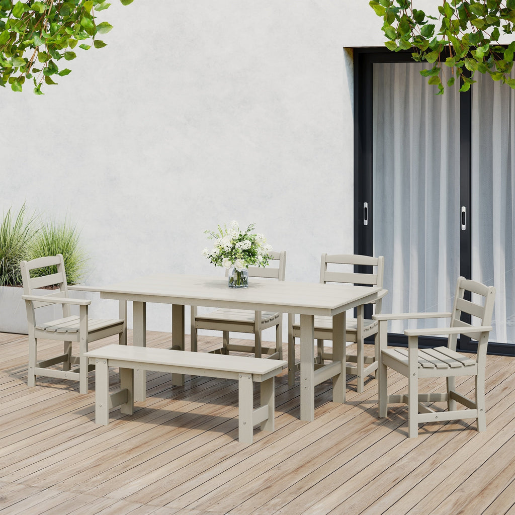 Ensemble de salle à manger Polytrends Shoreside 6 pièces avec fauteuils et banc