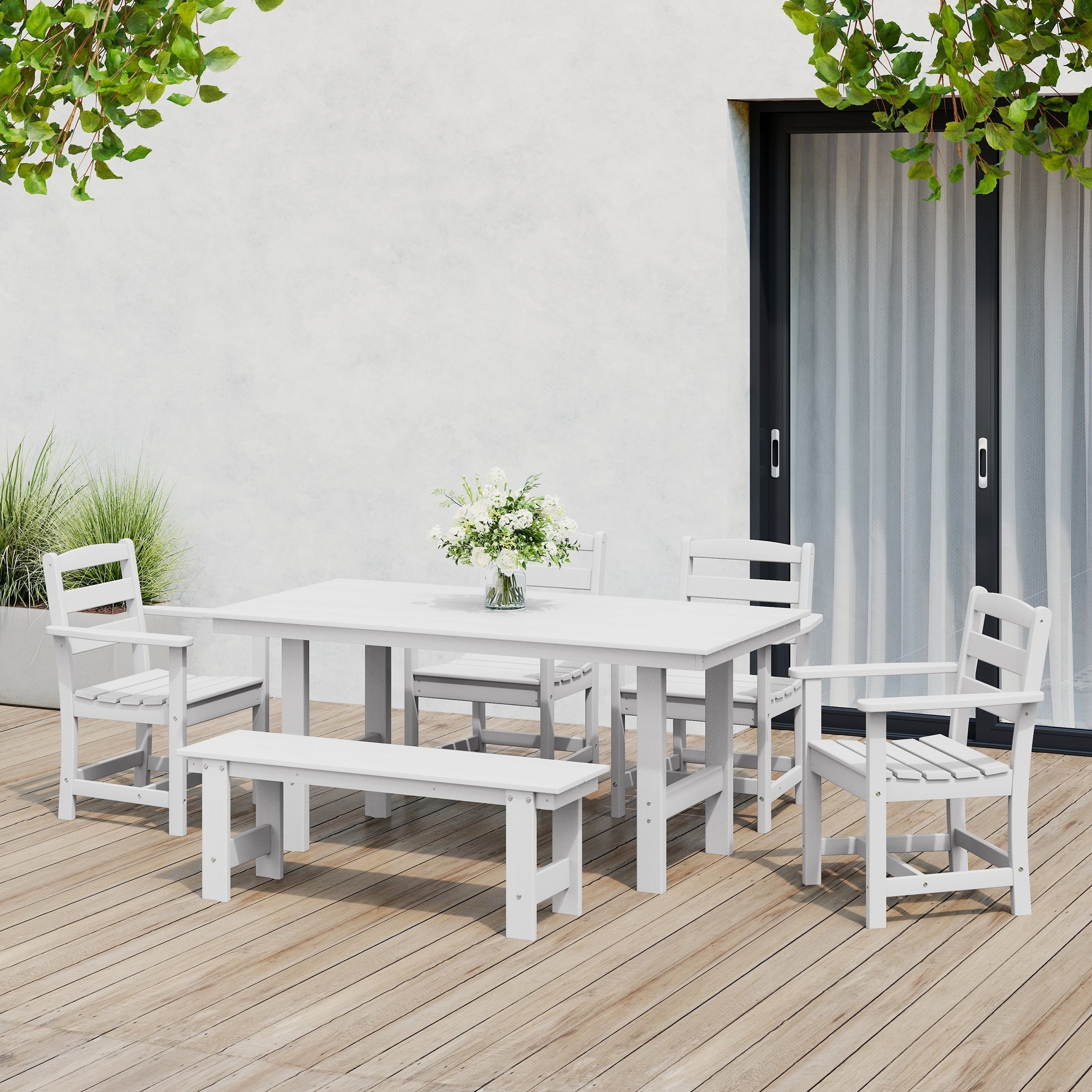 Ensemble de salle à manger Polytrends Shoreside 6 pièces avec fauteuils et banc