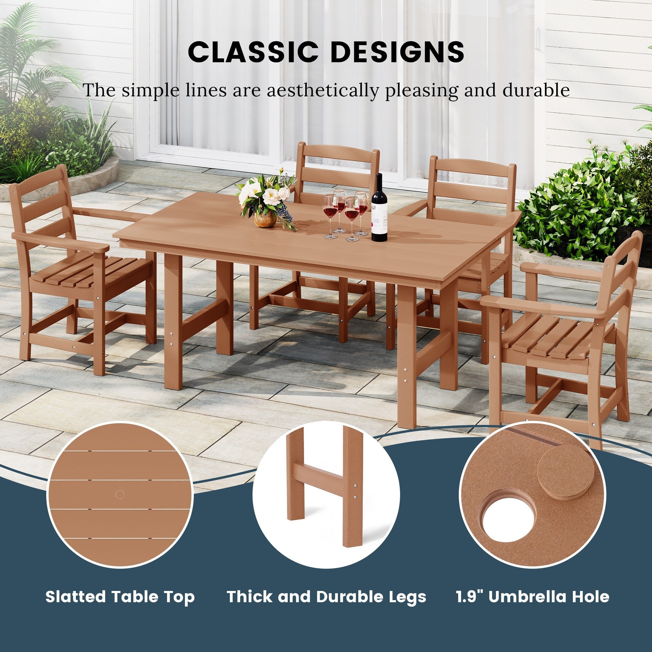 Ensemble de salle à manger Polytrends Shoreside 6 pièces avec fauteuils et banc