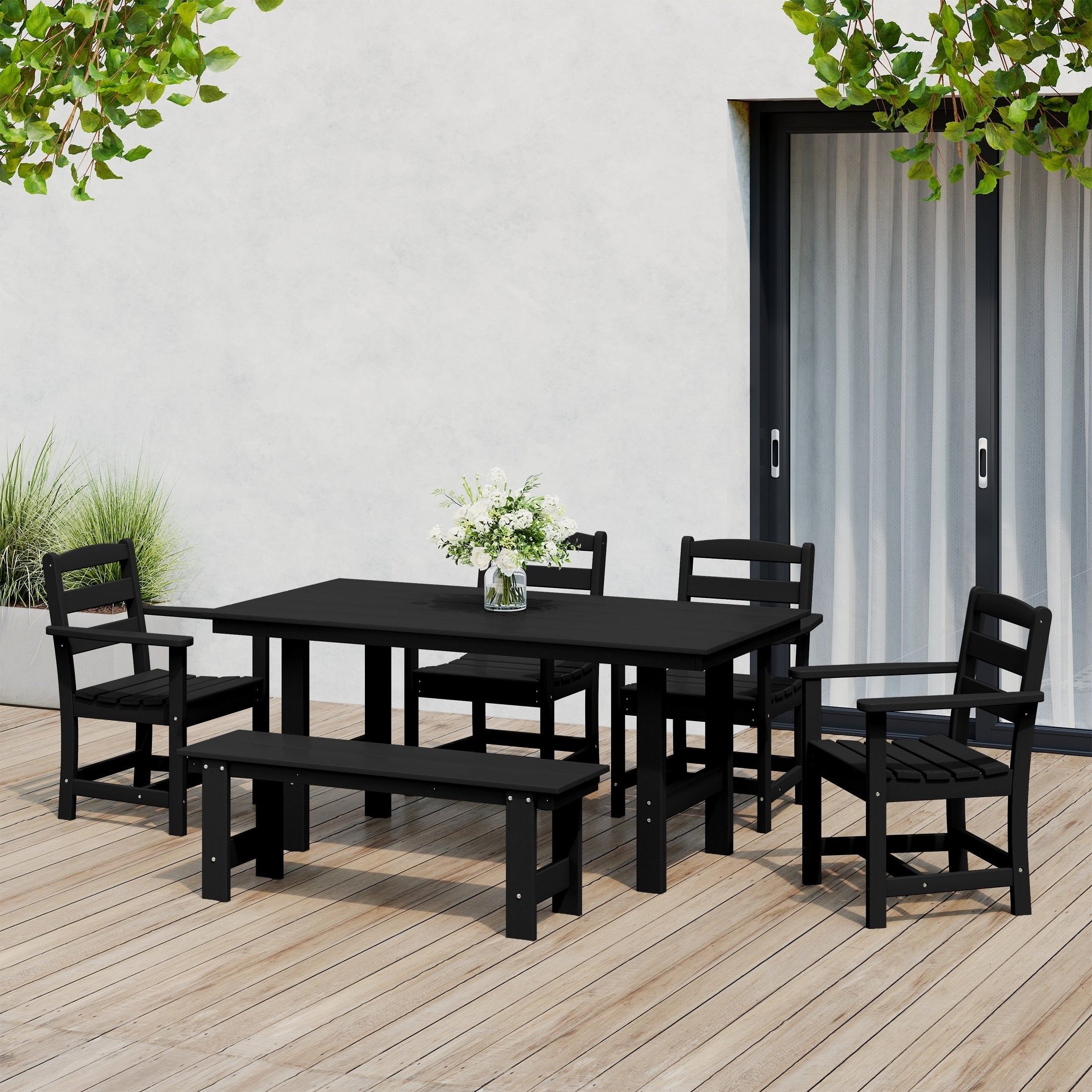 Ensemble de salle à manger Polytrends Shoreside 6 pièces avec fauteuils et banc