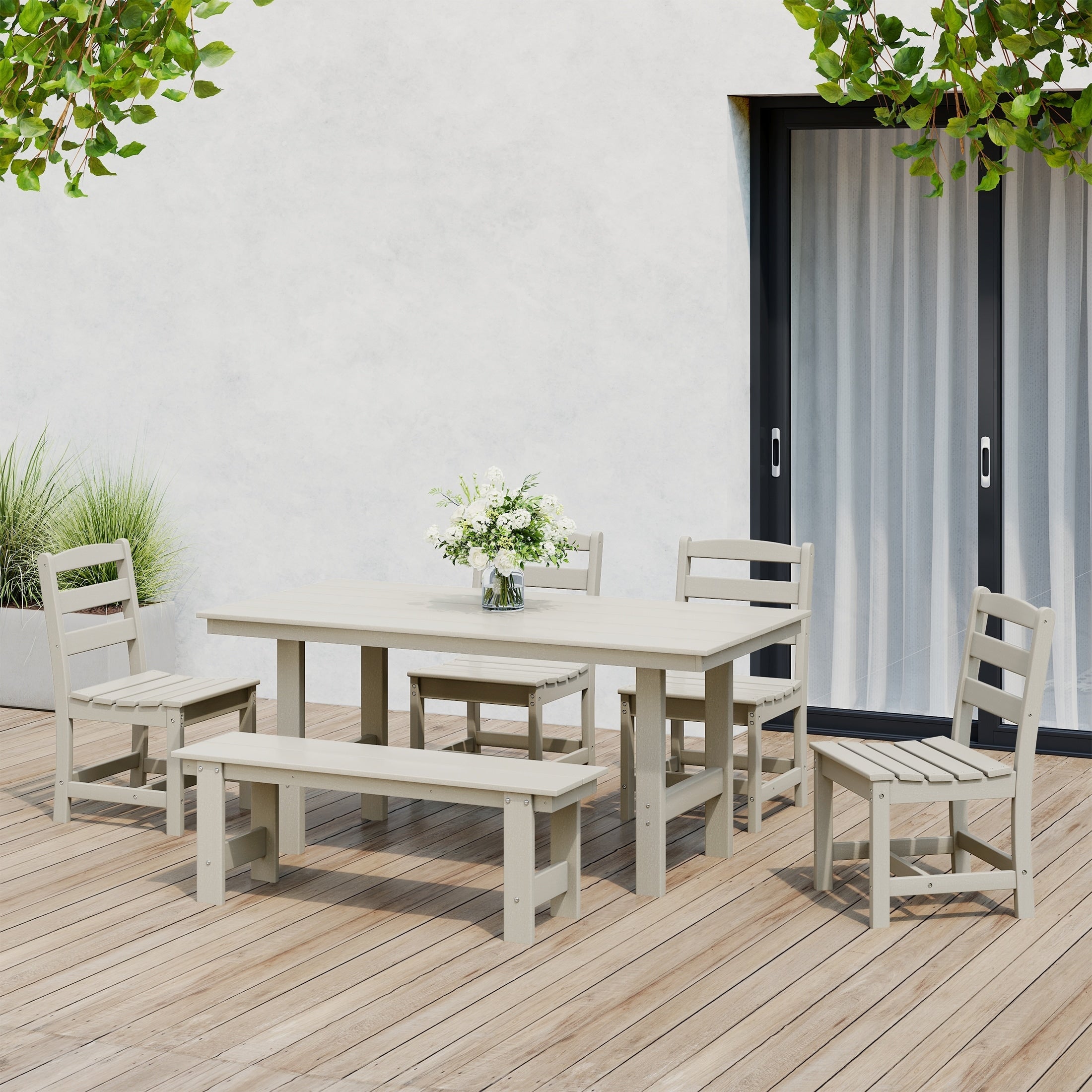 Ensemble de salle à manger Polytrends Shoreside 6 pièces avec chaises et banc