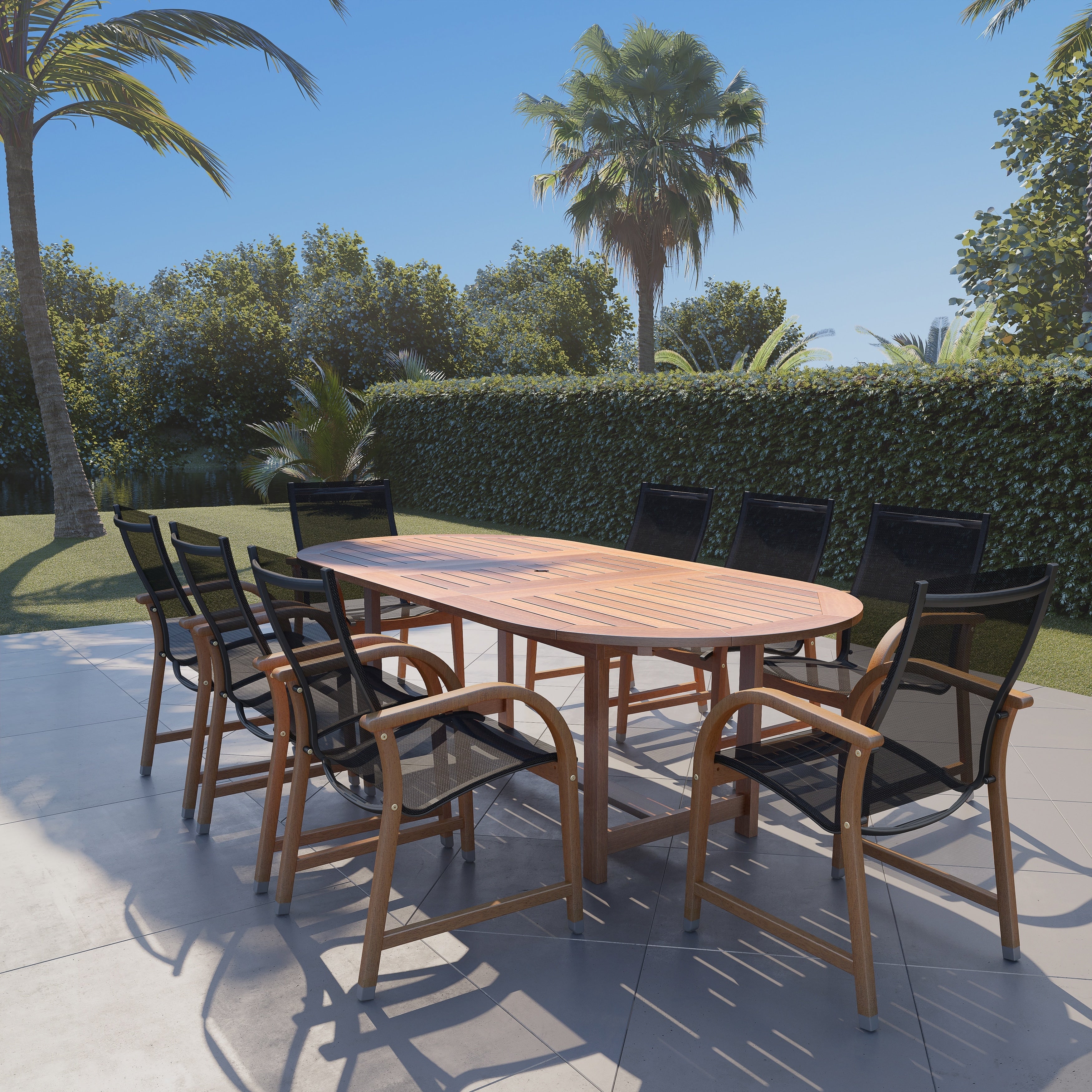 Ensemble de salle à manger d'extérieur ovale extensible de 9 pièces - 9 pièces