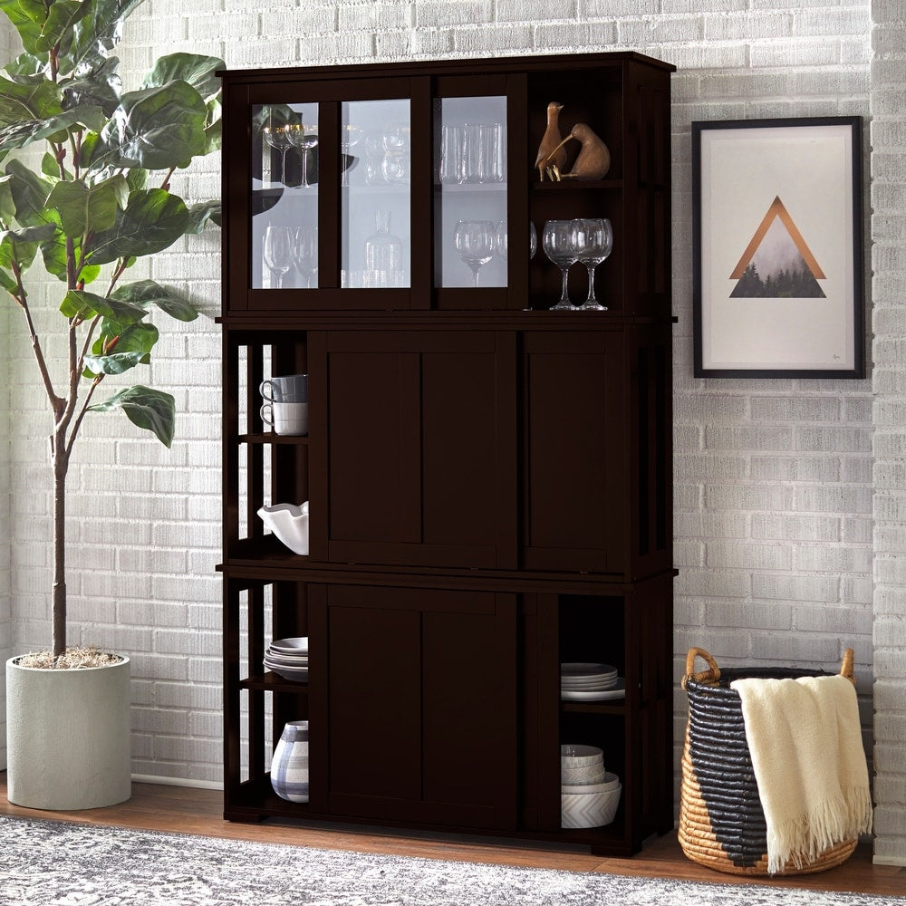 Armoire à porcelaine empilable avec portes coulissantes en verre de style porche et den Jefferson