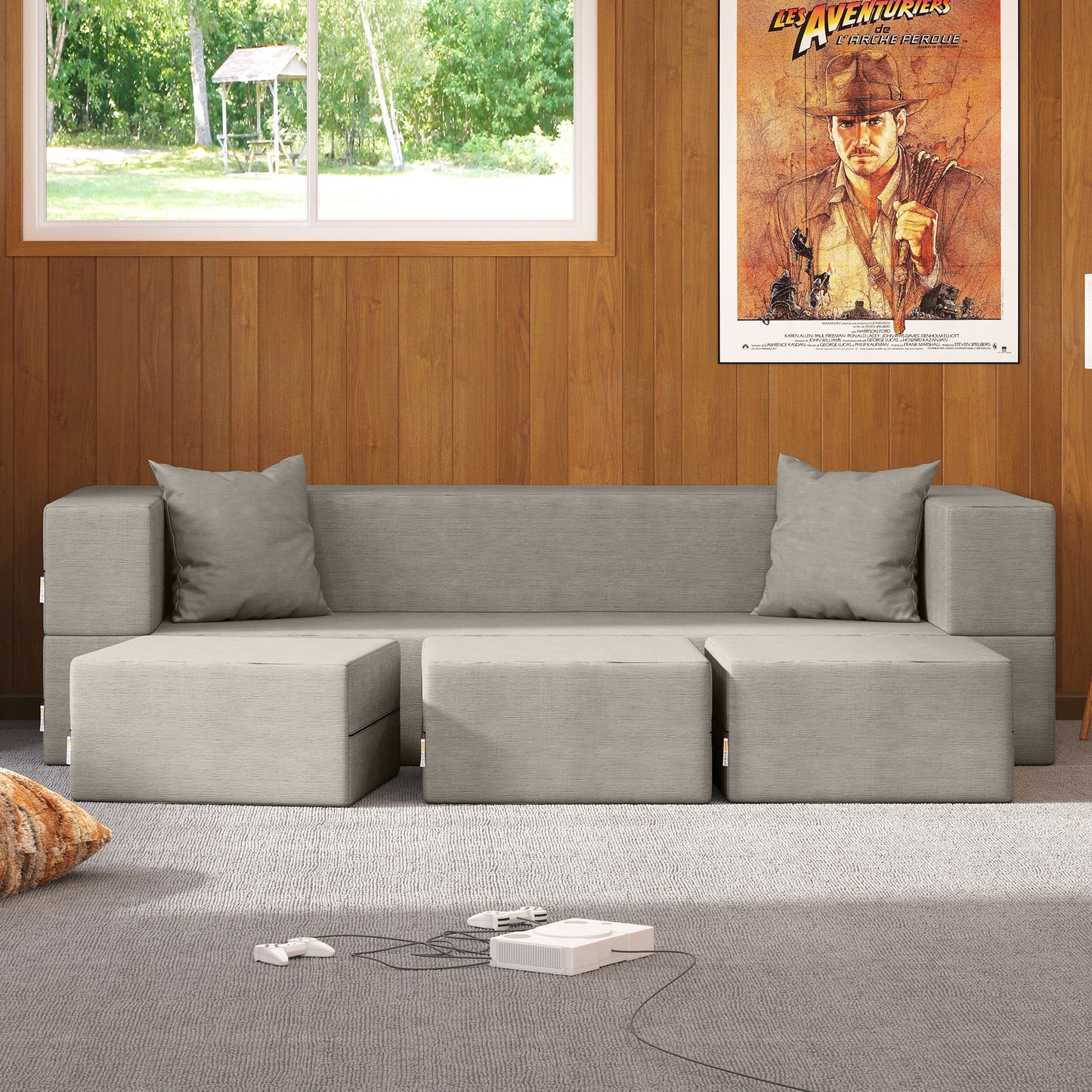Canapé-lit convertible California King et poufs Porch &amp; Den