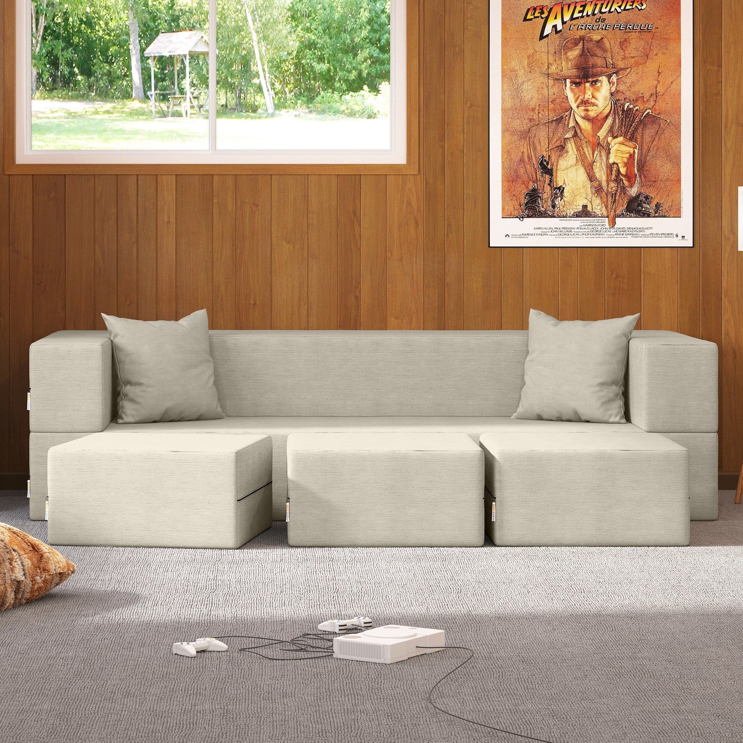 Canapé-lit convertible California King et poufs Porch &amp; Den