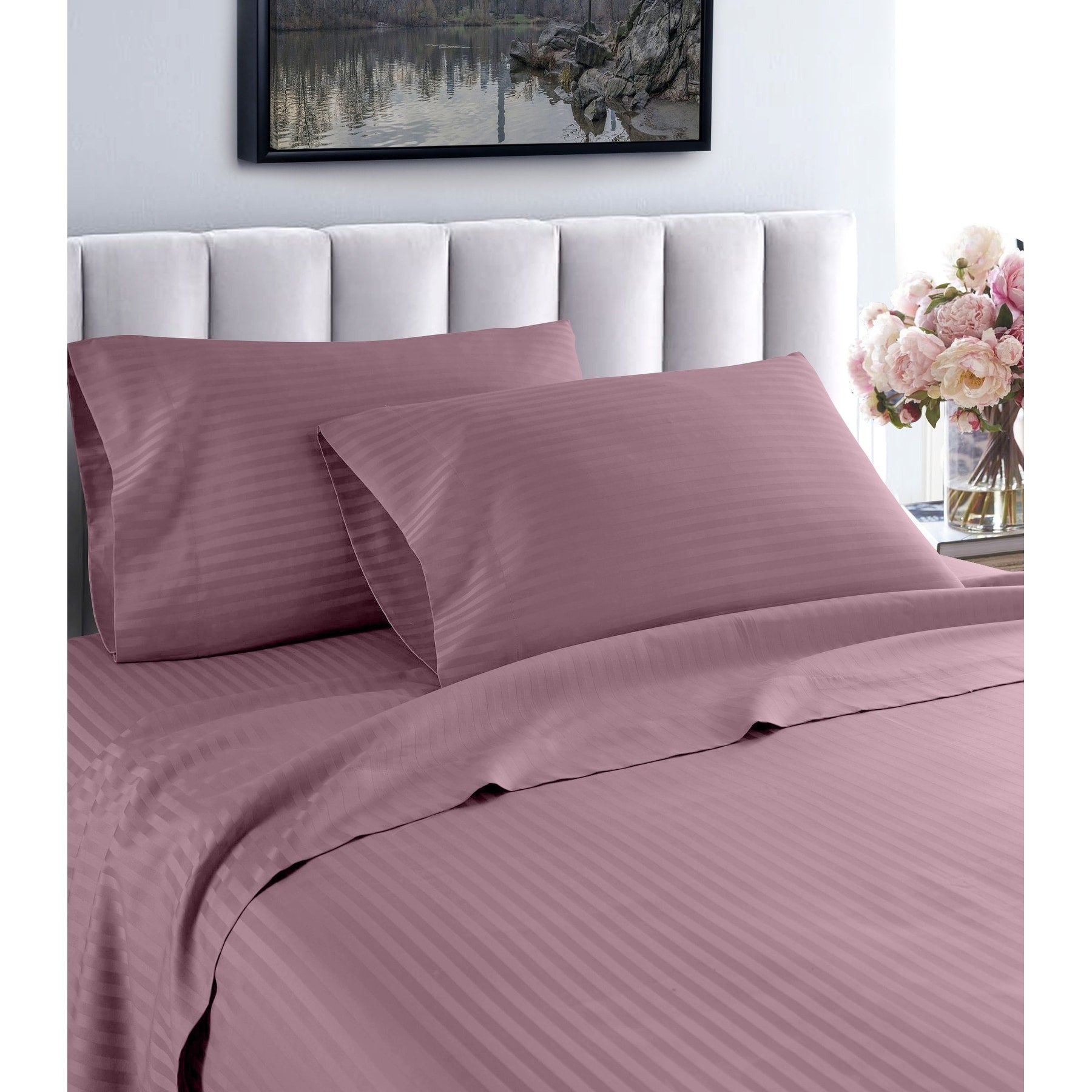 Parure de lit à rayures en coton égyptien 1 200 fils avec poche profonde Home Sweet Home Dream