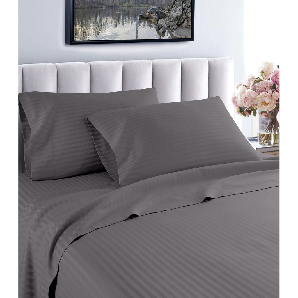 Parure de lit à rayures en coton égyptien 1 200 fils avec poche profonde Home Sweet Home Dream