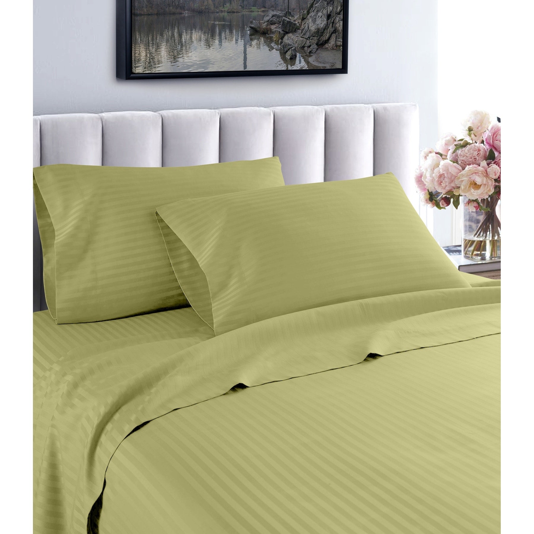 Parure de lit à rayures en coton égyptien 1 200 fils avec poche profonde Home Sweet Home Dream