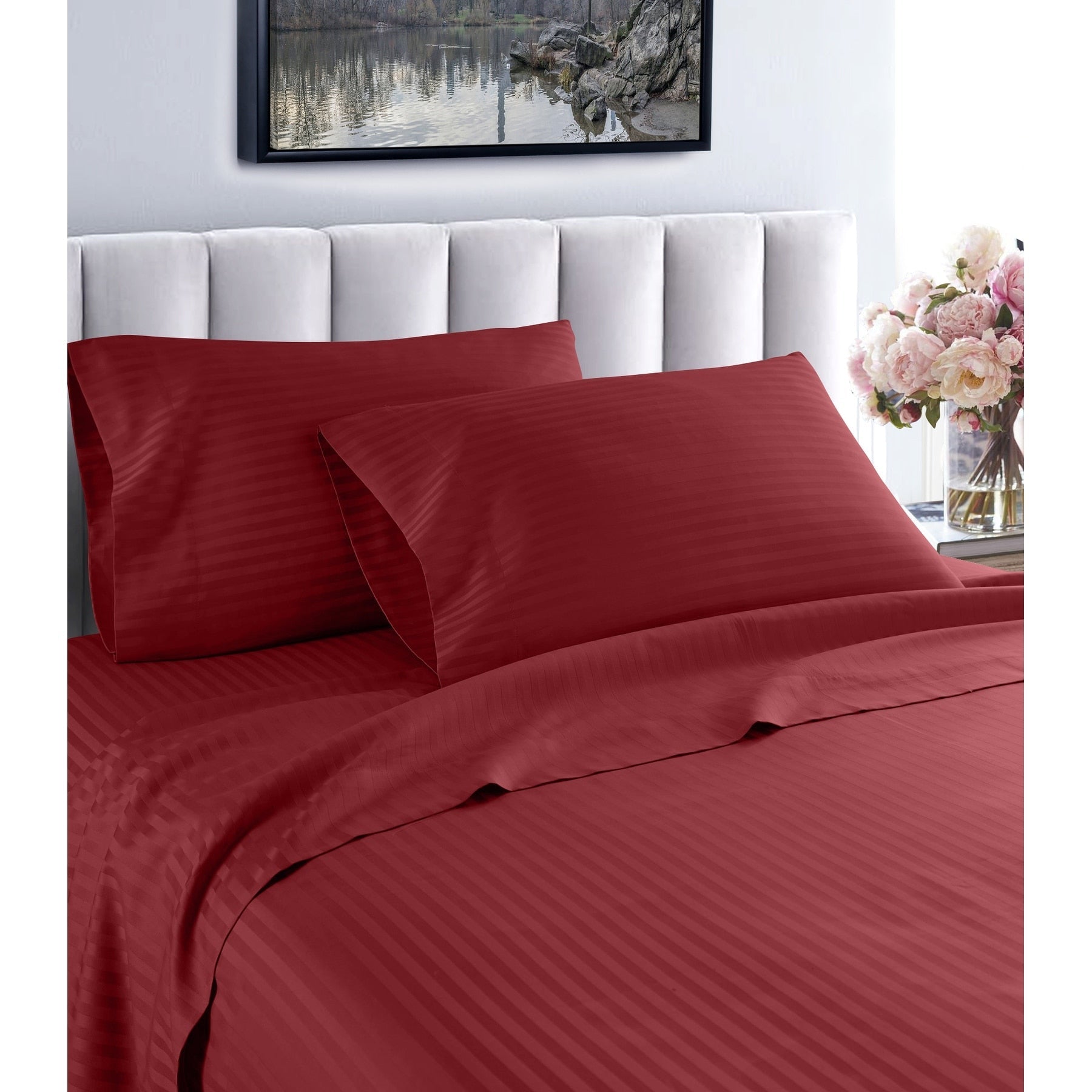 Parure de lit à rayures en coton égyptien 1 200 fils avec poche profonde Home Sweet Home Dream